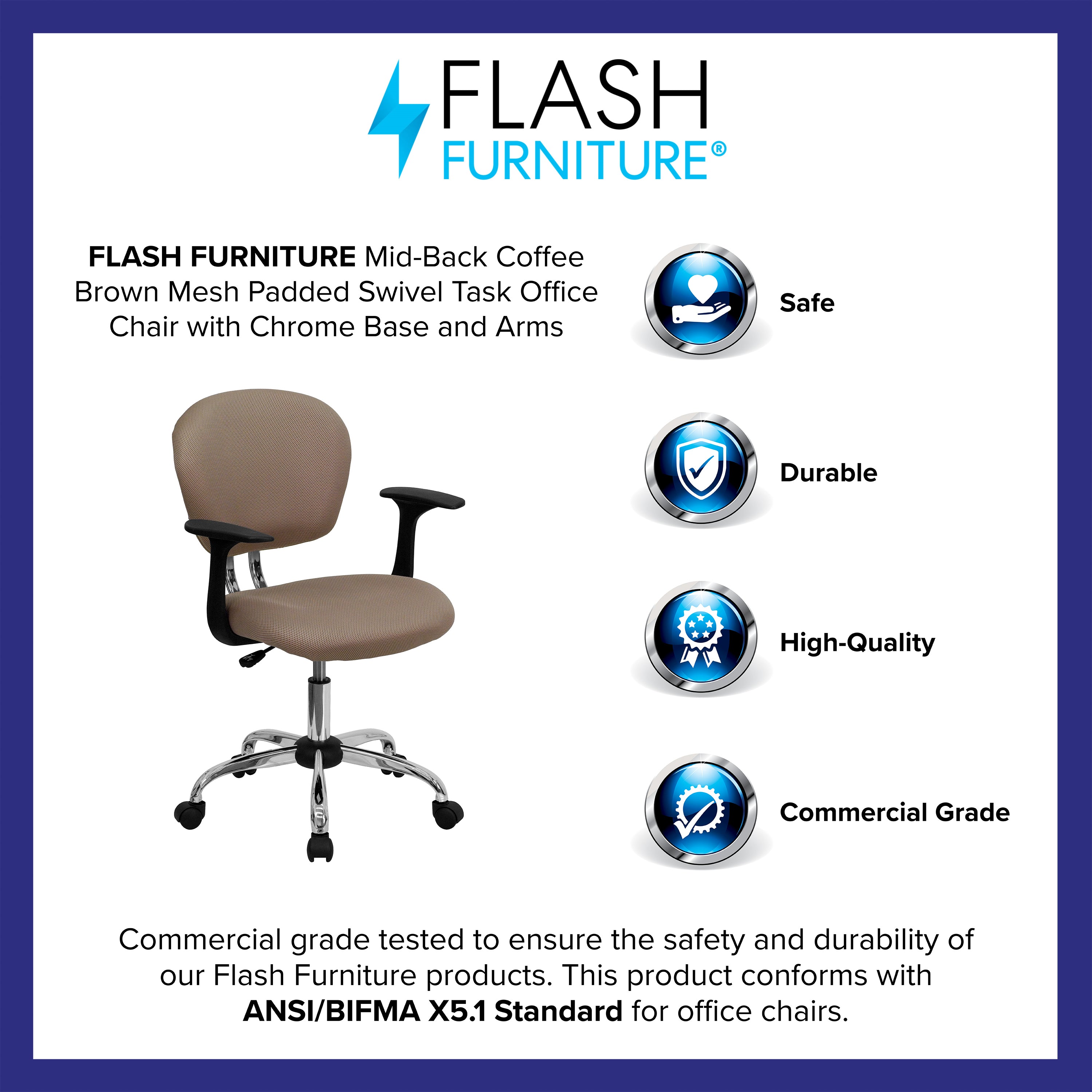 Mid-Back Mesh Padded Swivel Task Office Chair with Chrome Base and Arms