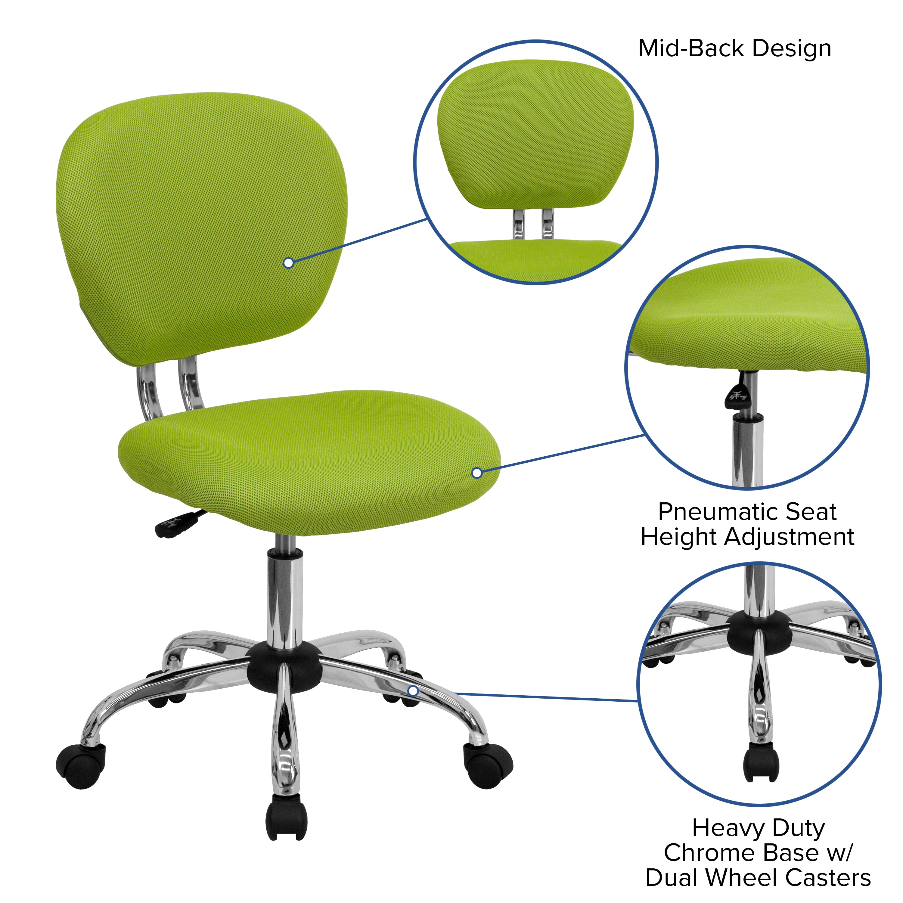 Mid-Back Mesh Padded Swivel Task Office Chair with Chrome Base