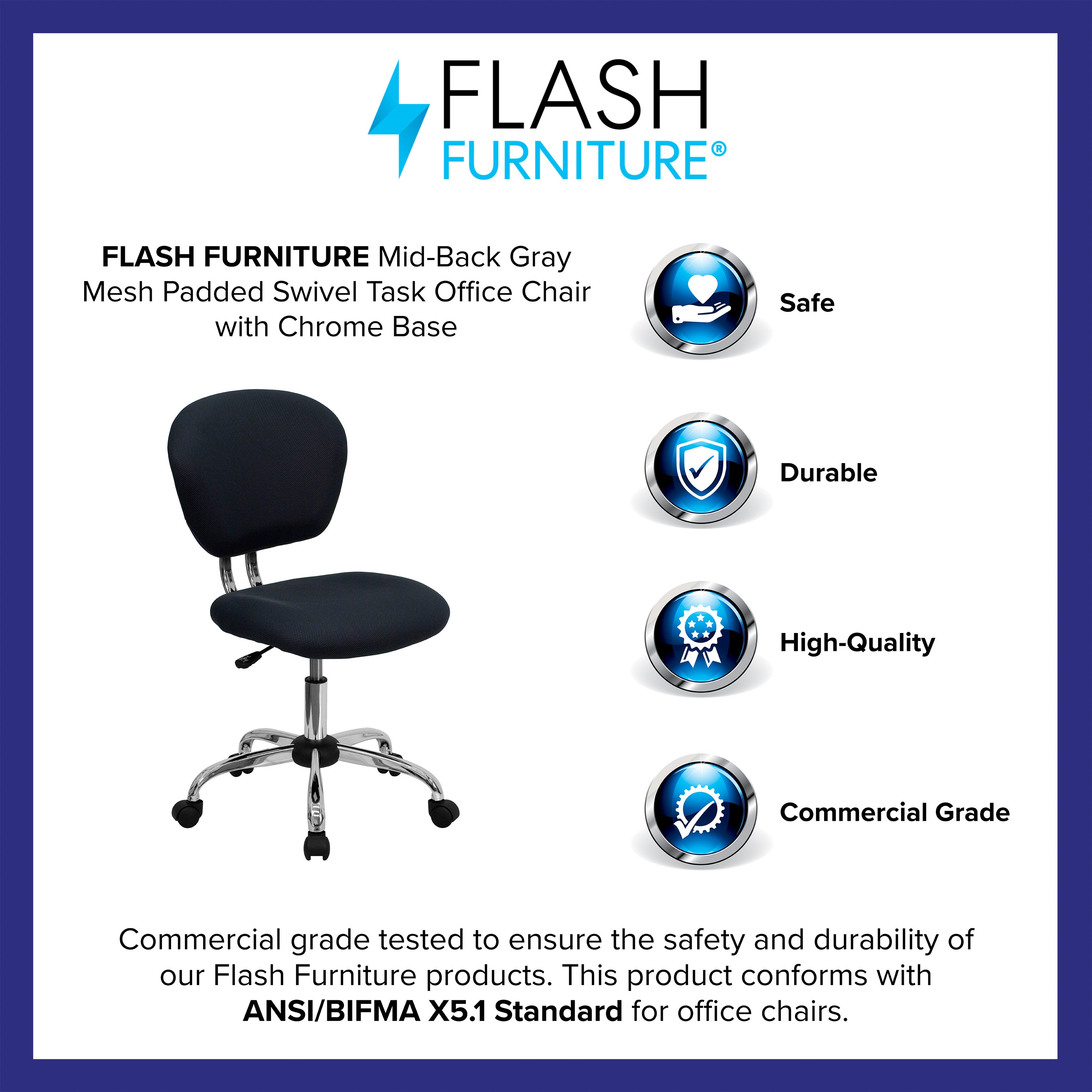 Mid-Back Mesh Padded Swivel Task Office Chair with Chrome Base