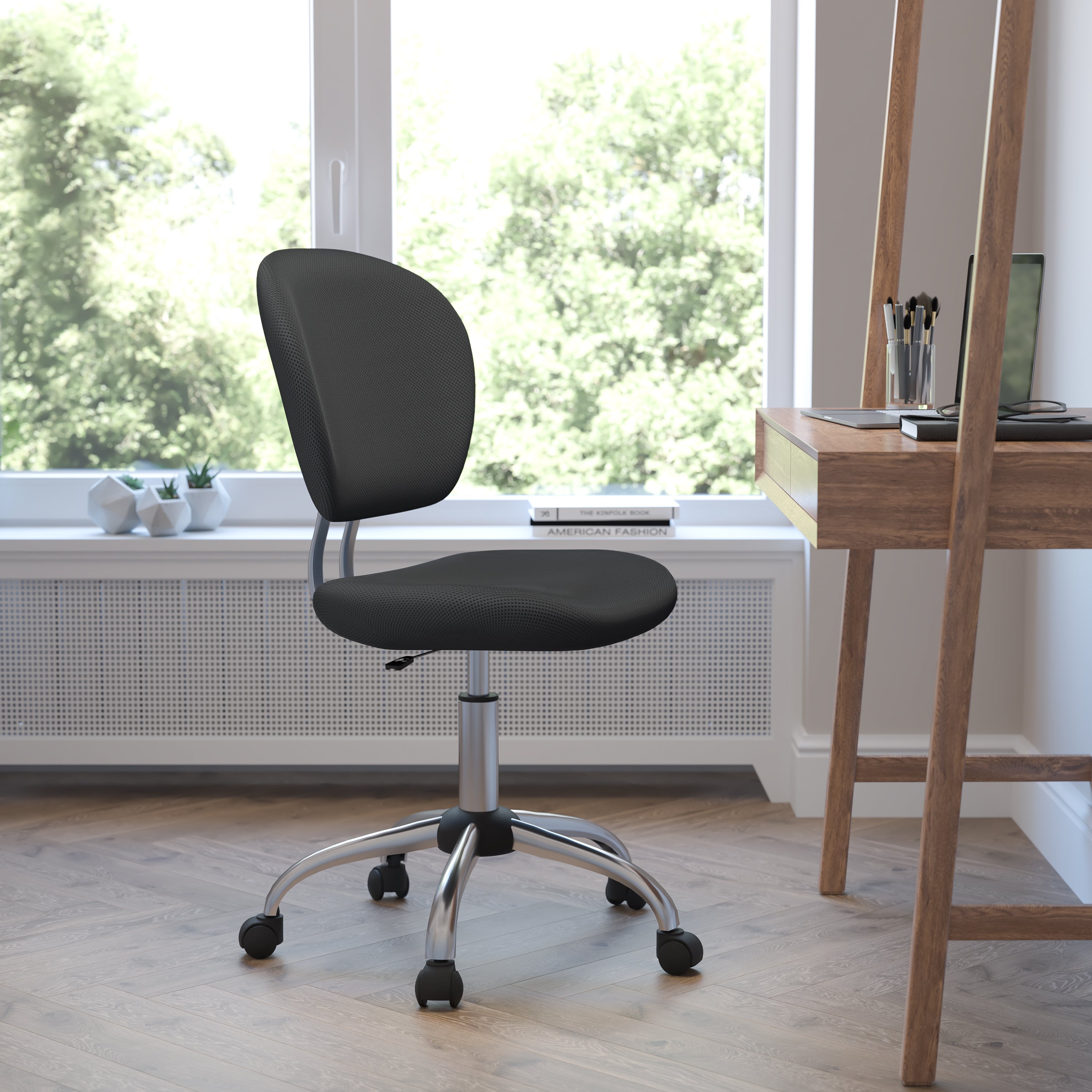 Mid-Back Mesh Padded Swivel Task Office Chair with Chrome Base