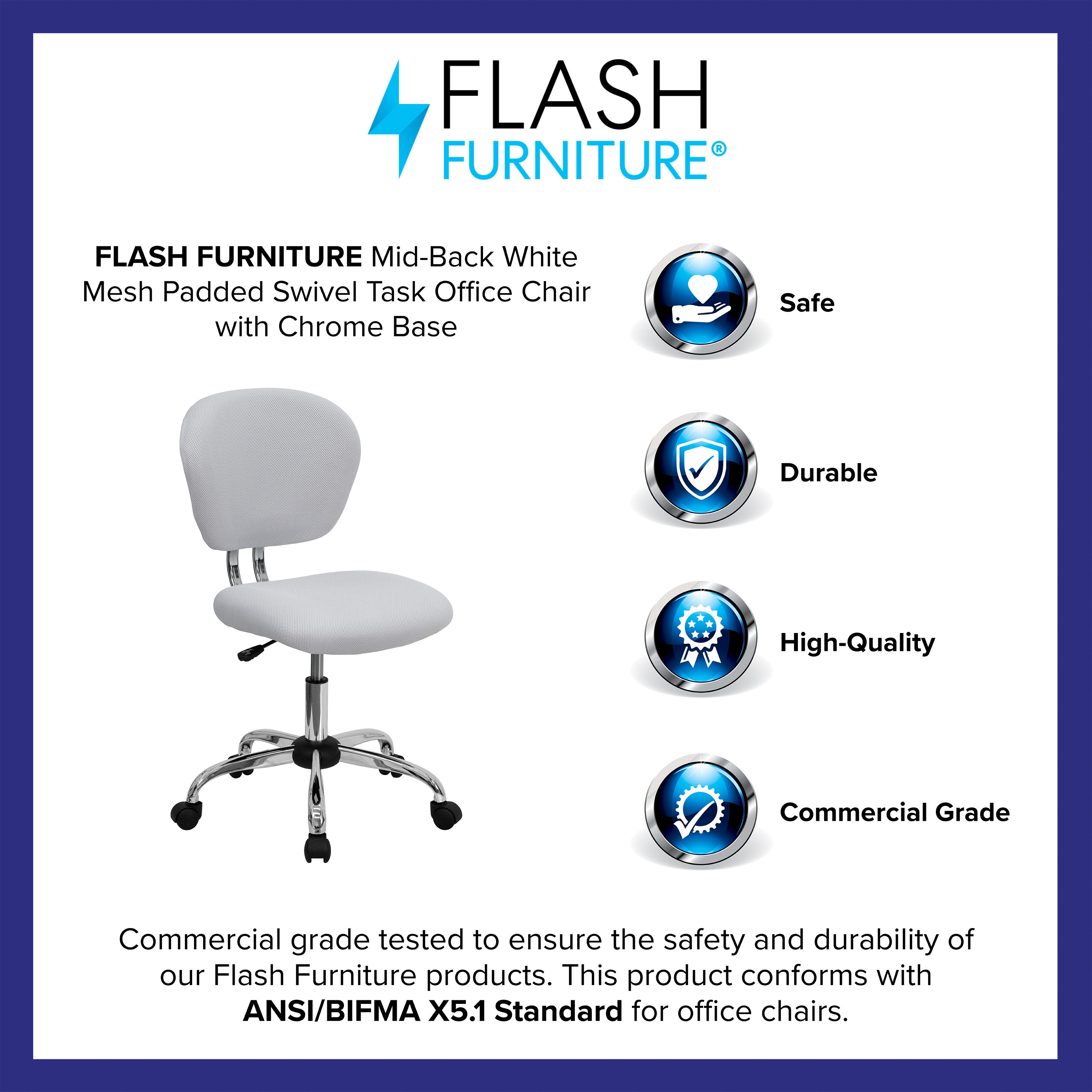 Mid-Back Mesh Padded Swivel Task Office Chair with Chrome Base