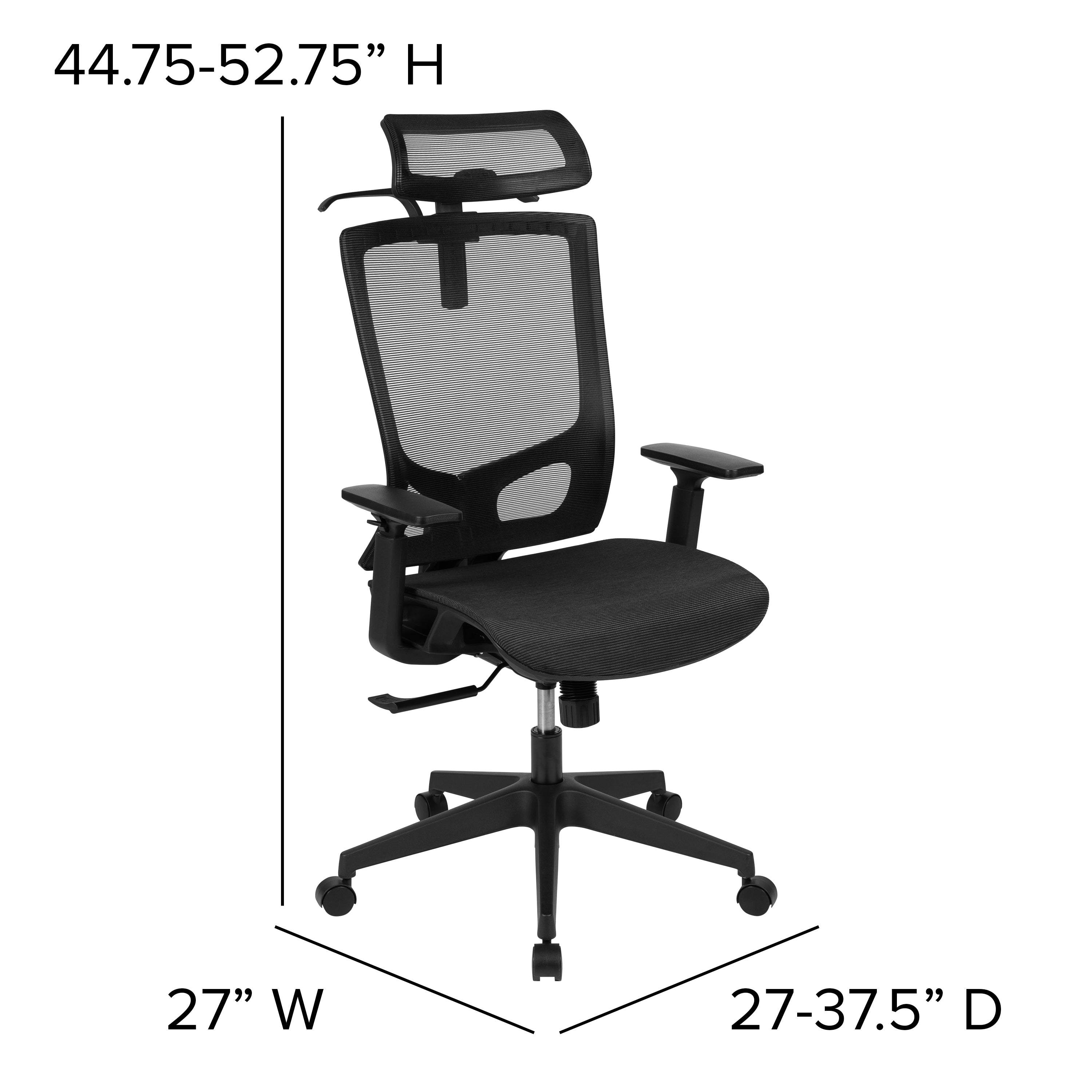 Ergonomic Mesh Office Chair with Synchro-Tilt, Pivot Adjustable Headrest, Lumbar Support, Coat Hanger and Adjustable Arms