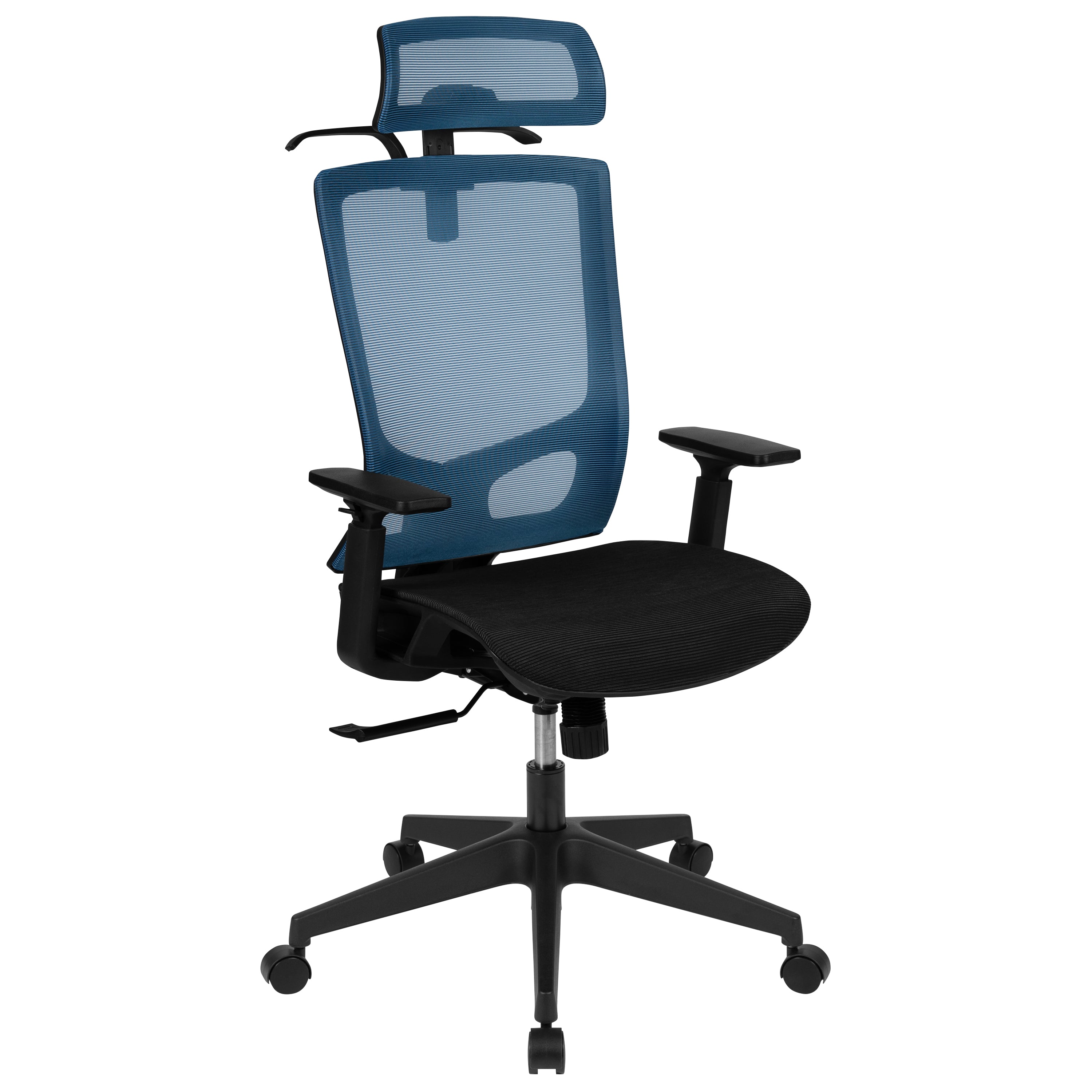 Ergonomic Mesh Office Chair with Synchro-Tilt, Pivot Adjustable Headrest, Lumbar Support, Coat Hanger and Adjustable Arms-Desk Chair-Flash Furniture-Wall2Wall Furnishings