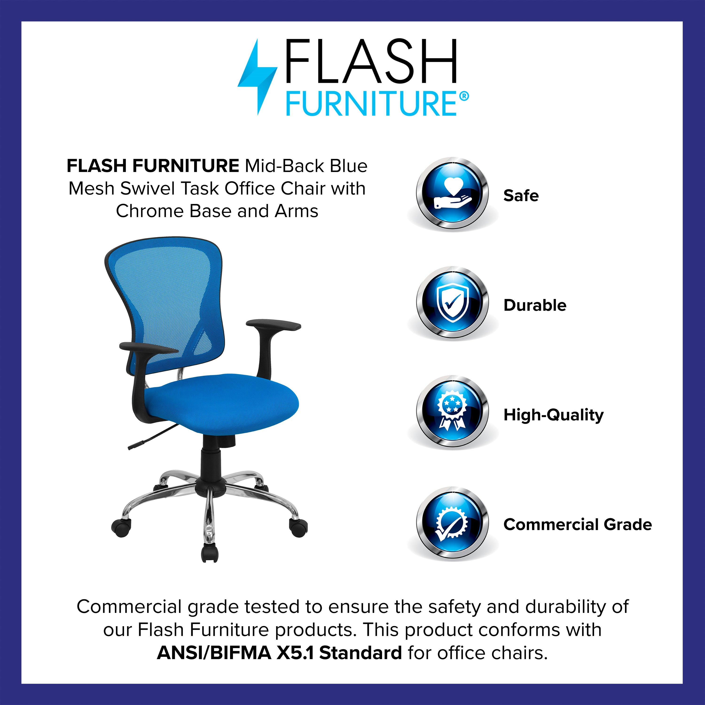 Mid-Back Mesh Swivel Task Office Chair with Chrome Base and Arms