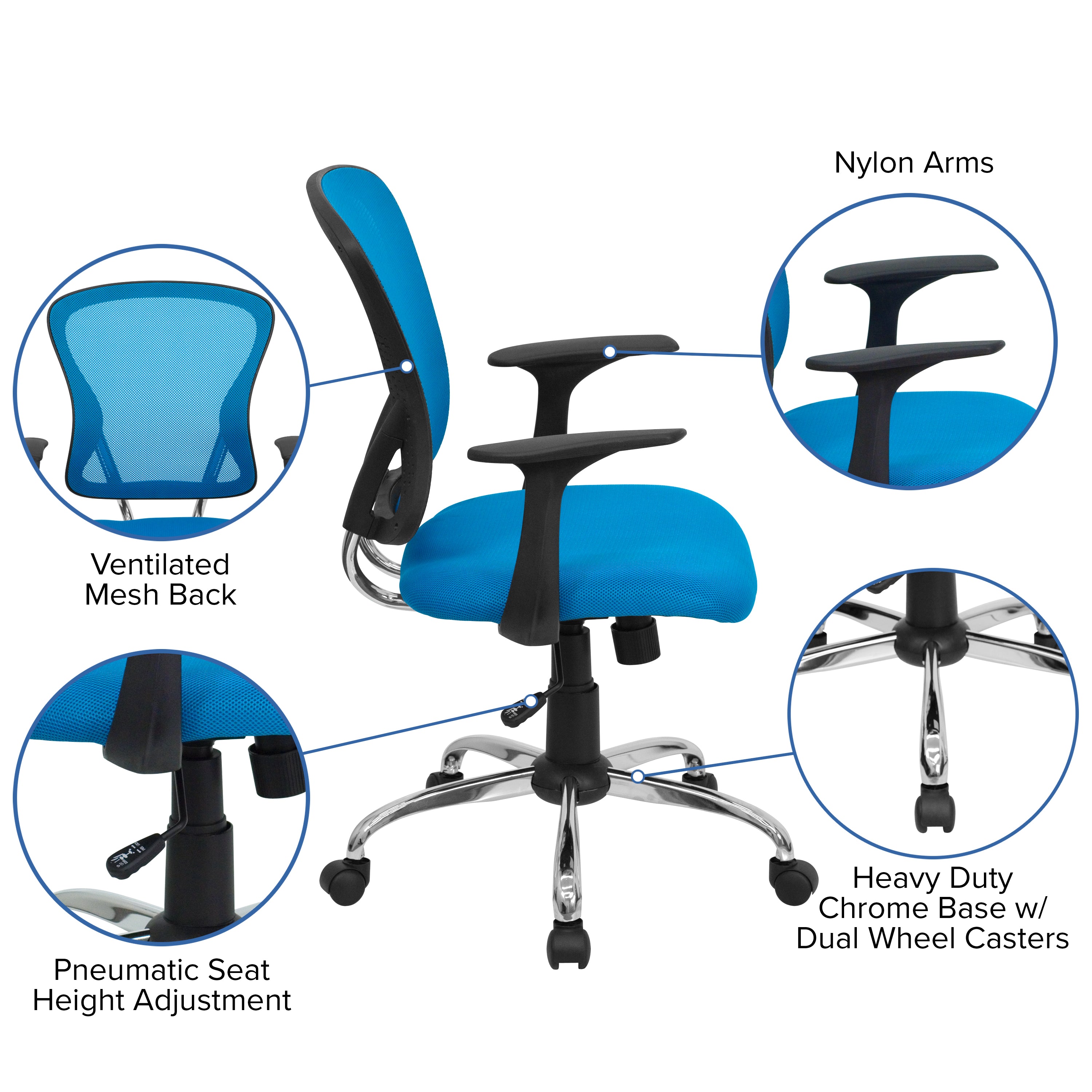 Mid-Back Mesh Swivel Task Office Chair with Chrome Base and Arms