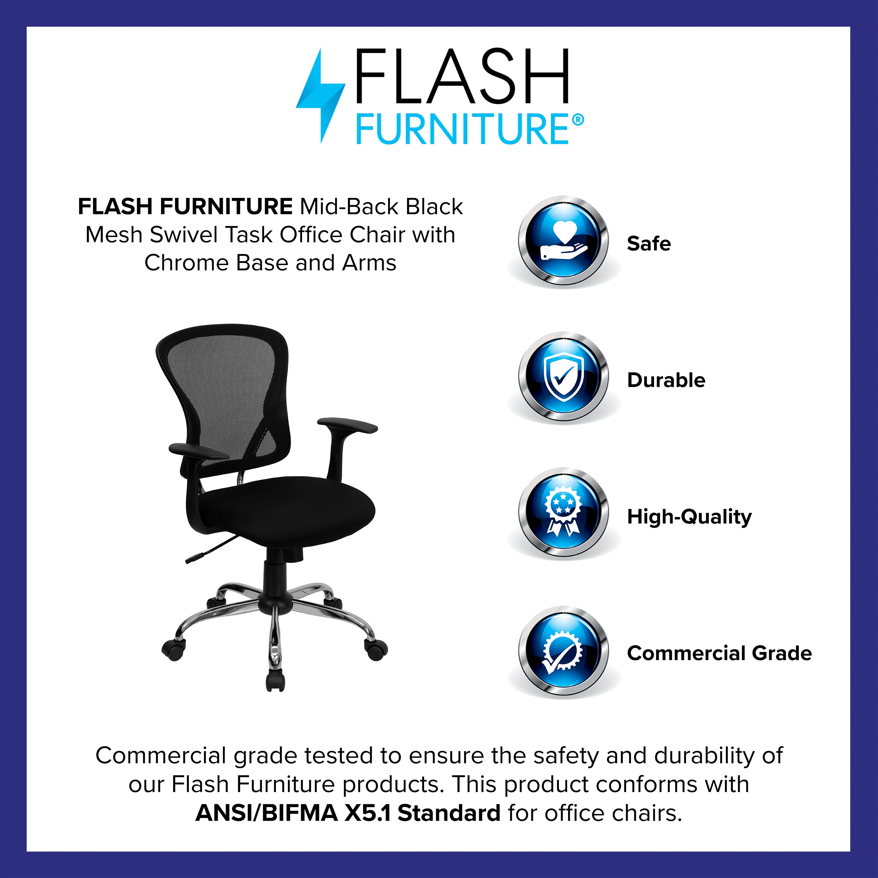Mid-Back Mesh Swivel Task Office Chair with Chrome Base and Arms