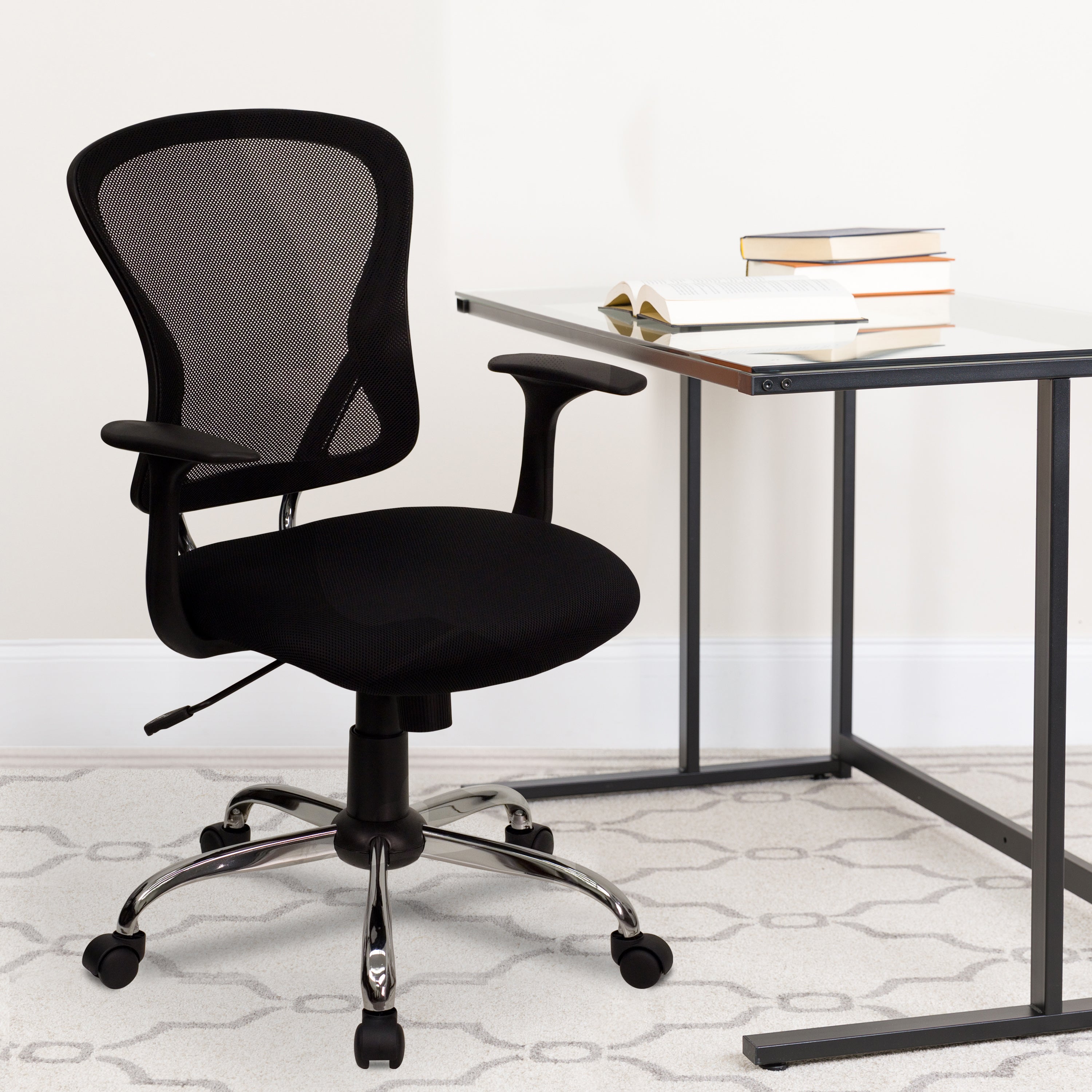 Mid-Back Mesh Swivel Task Office Chair with Chrome Base and Arms