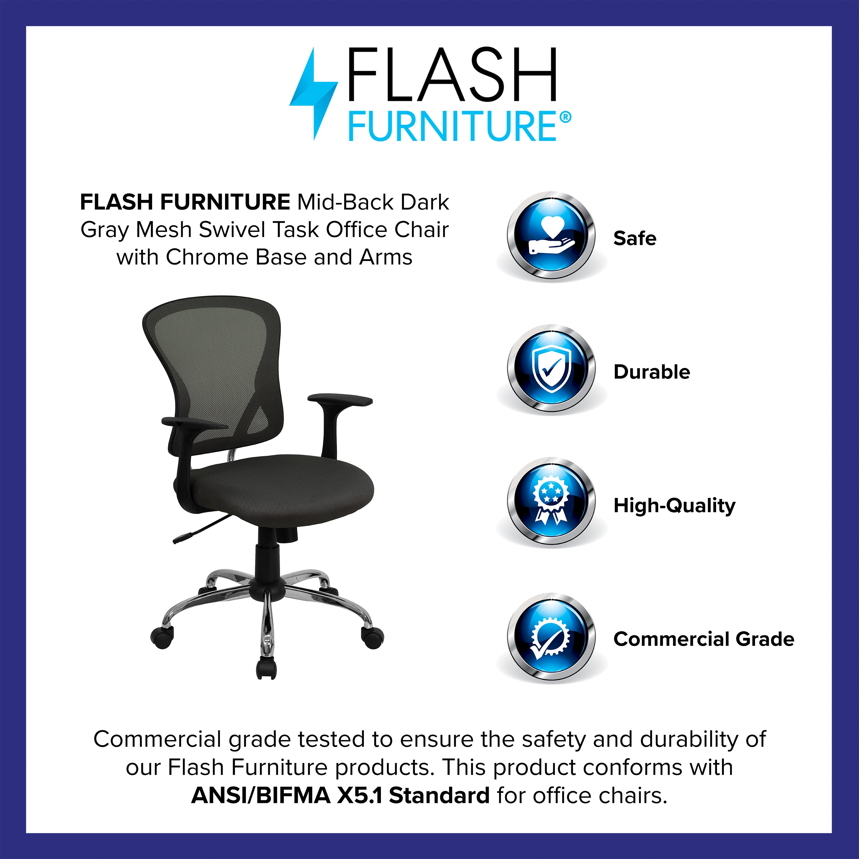 Mid-Back Mesh Swivel Task Office Chair with Chrome Base and Arms