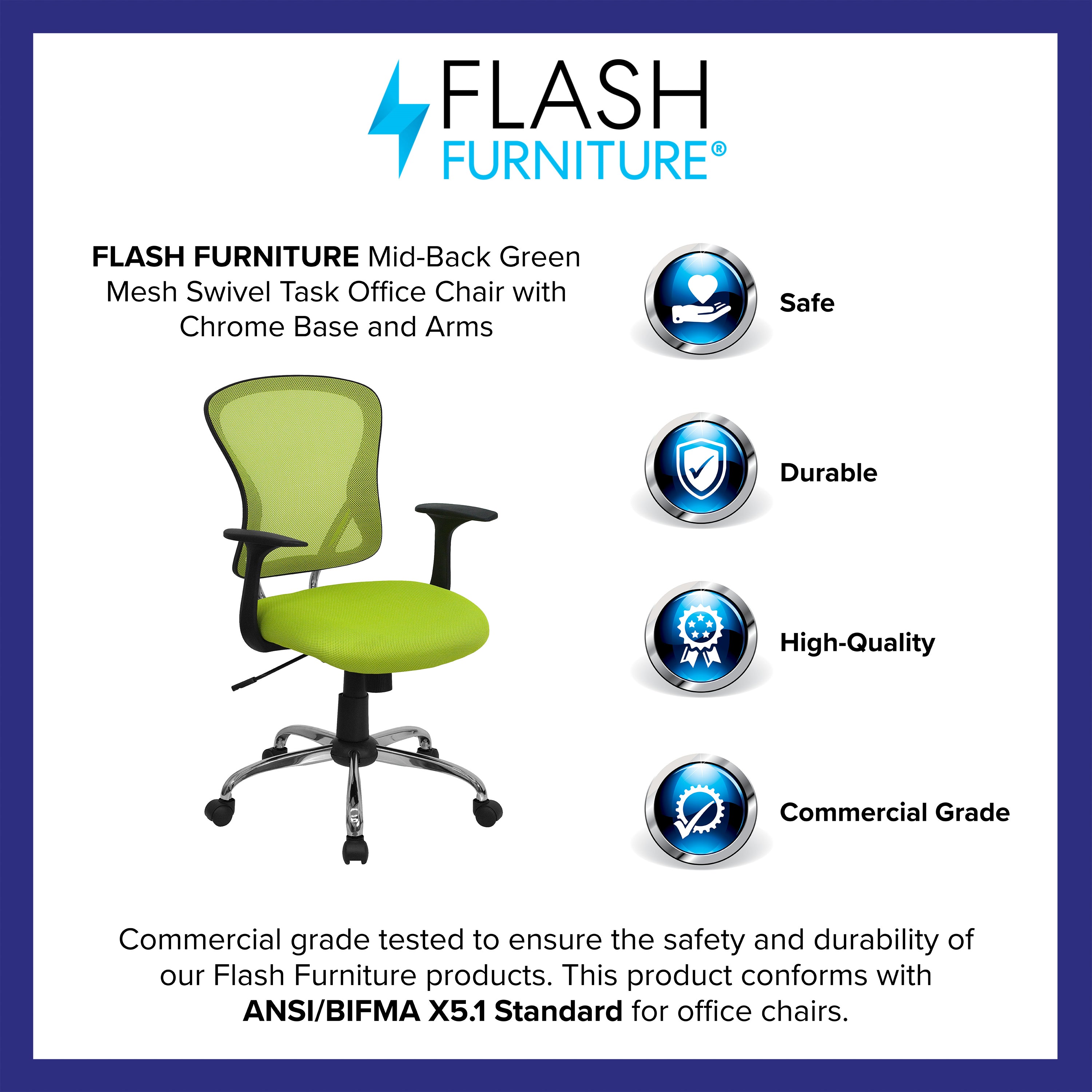 Mid-Back Mesh Swivel Task Office Chair with Chrome Base and Arms
