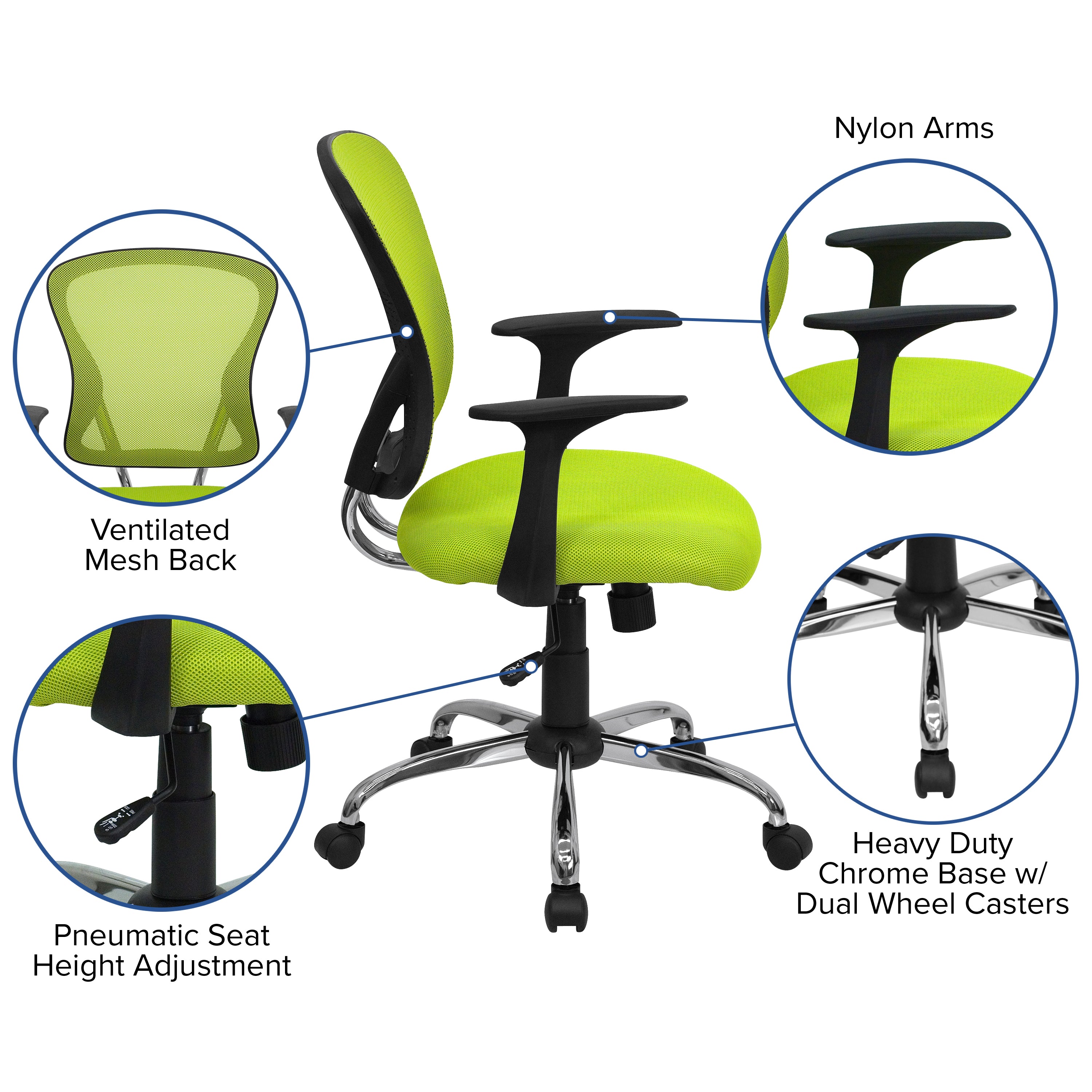 Mid-Back Mesh Swivel Task Office Chair with Chrome Base and Arms