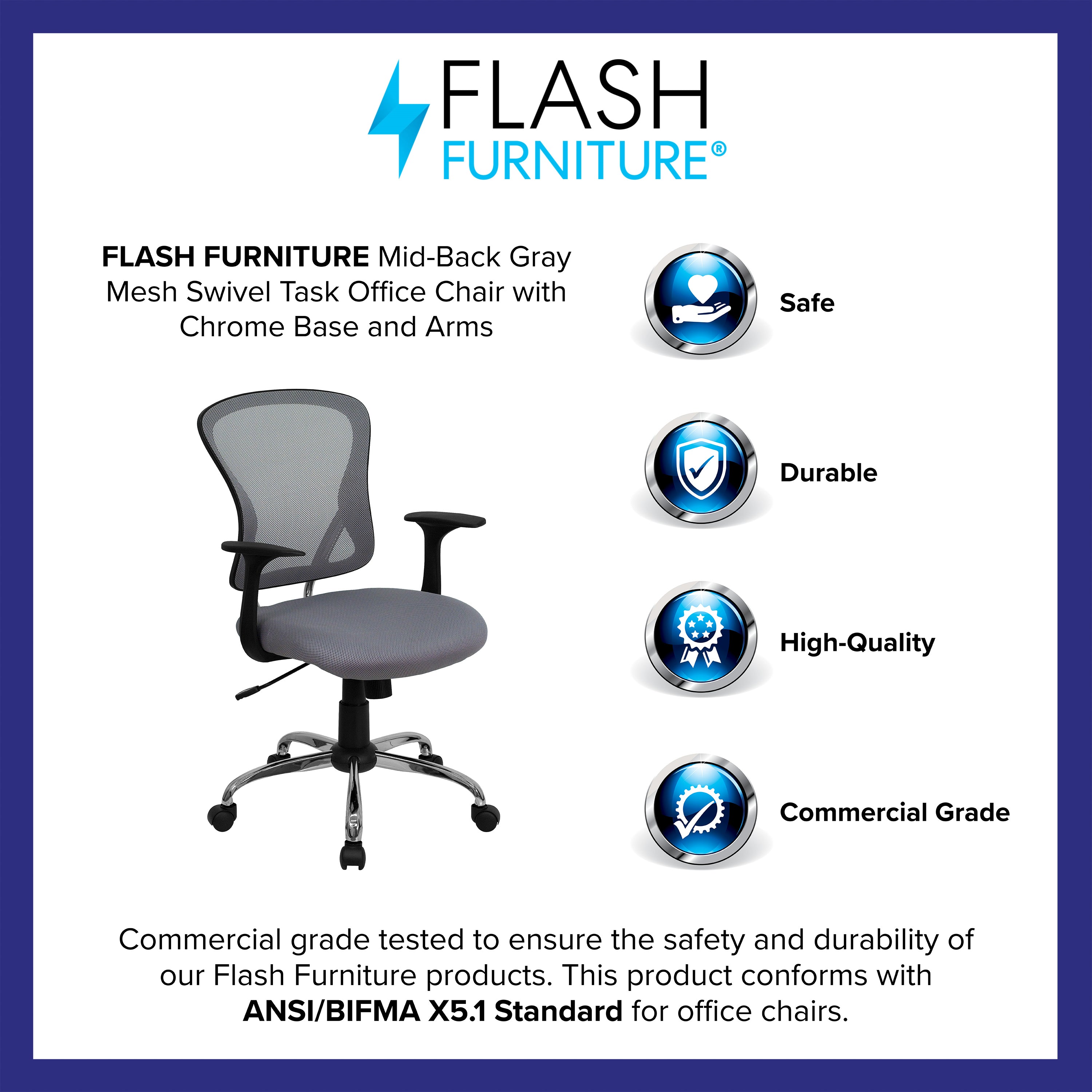 Mid-Back Mesh Swivel Task Office Chair with Chrome Base and Arms