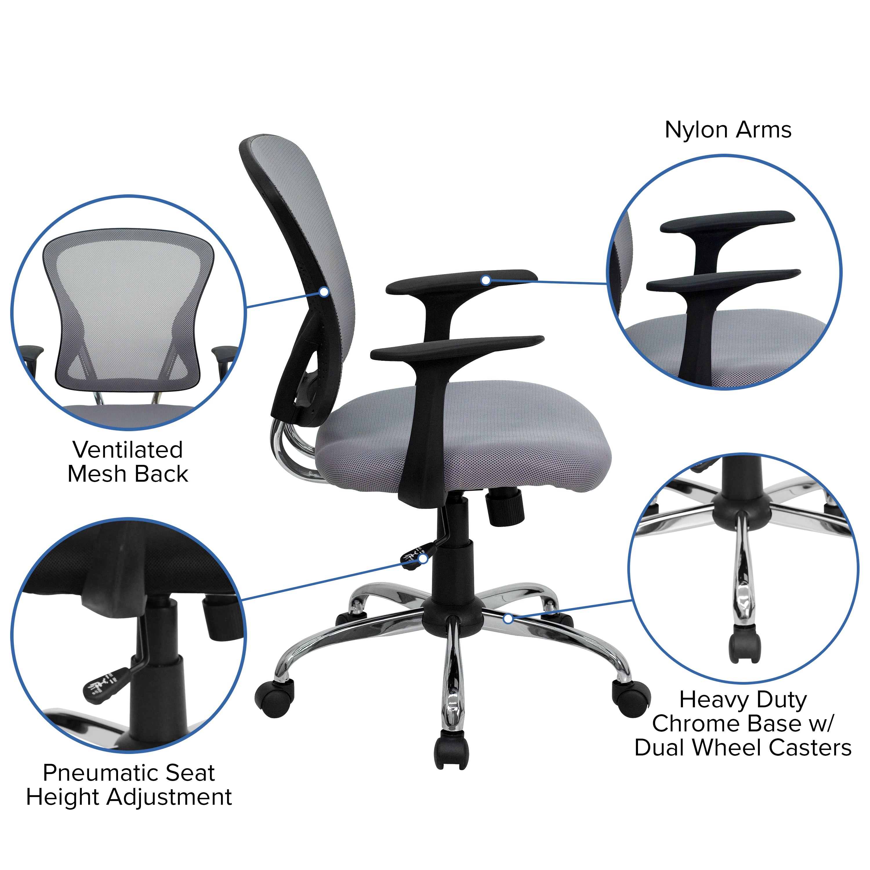 Mid-Back Mesh Swivel Task Office Chair with Chrome Base and Arms