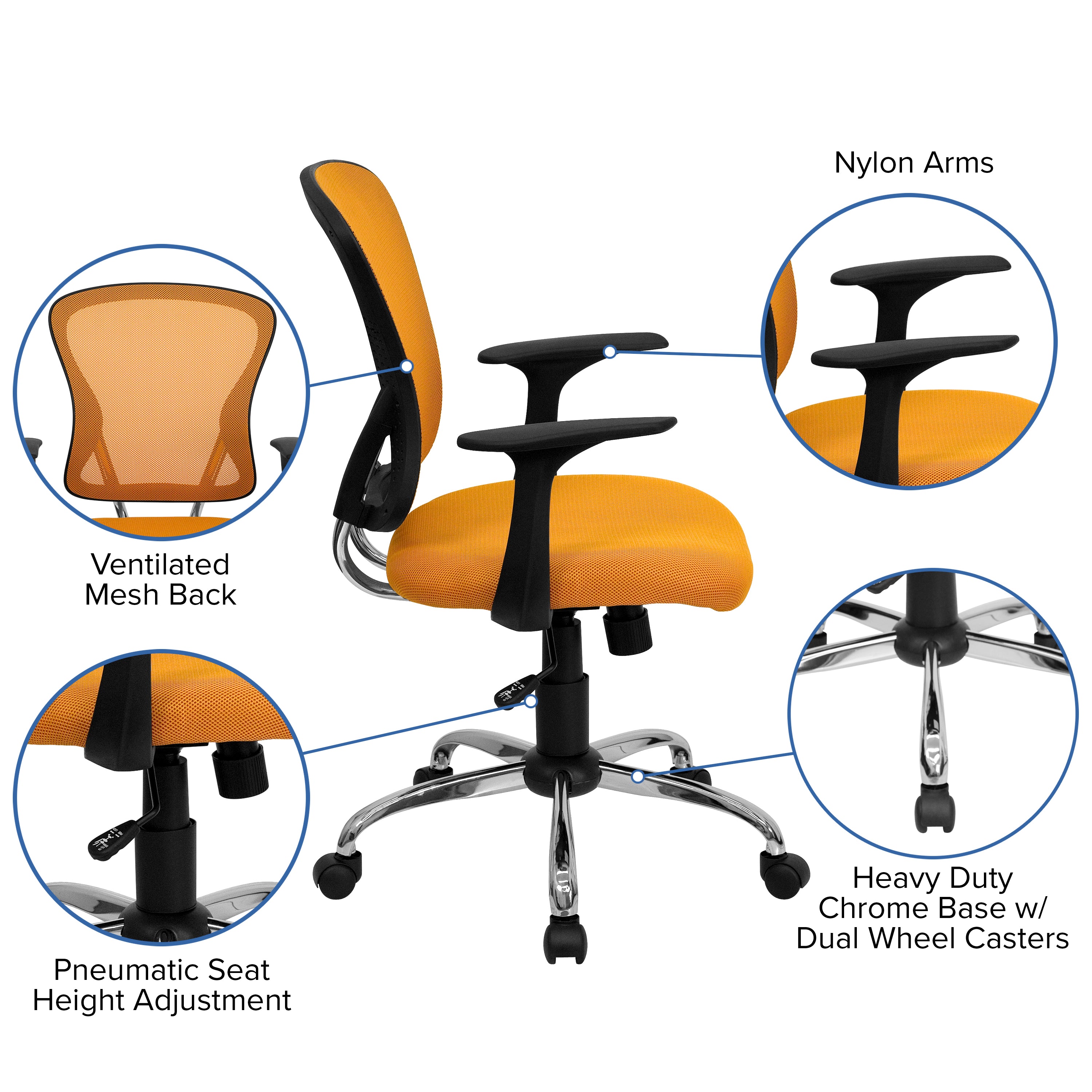 Mid-Back Mesh Swivel Task Office Chair with Chrome Base and Arms-Office Chair-Flash Furniture-Wall2Wall Furnishings