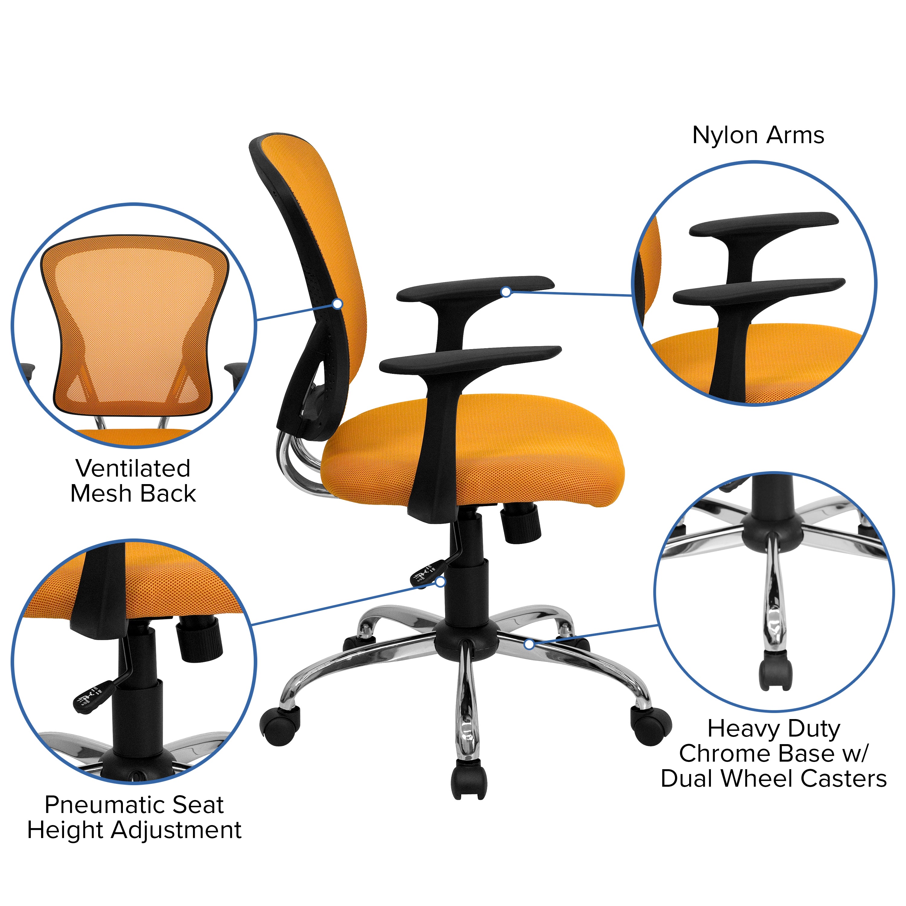 Mid-Back Mesh Swivel Task Office Chair with Chrome Base and Arms