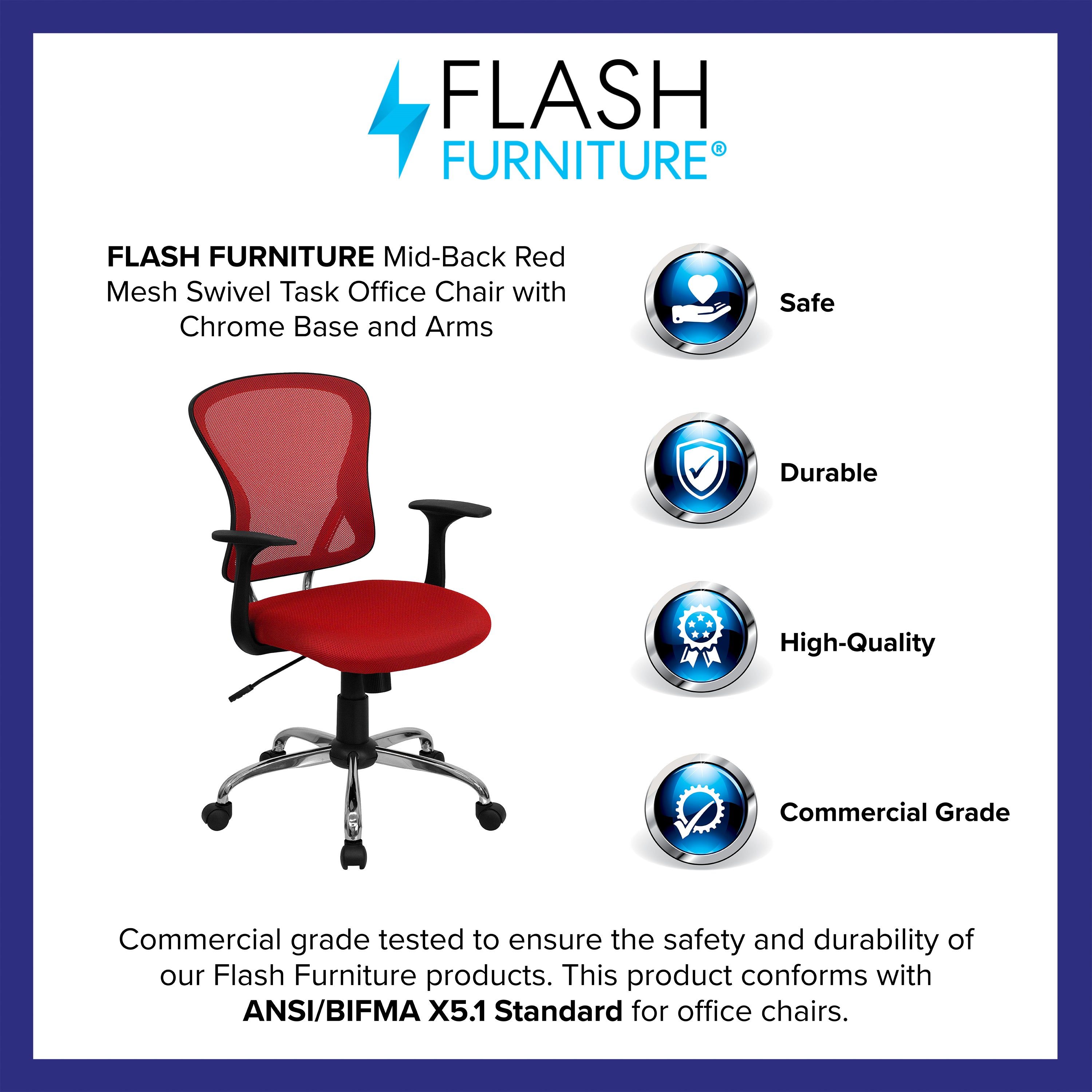 Mid-Back Mesh Swivel Task Office Chair with Chrome Base and Arms