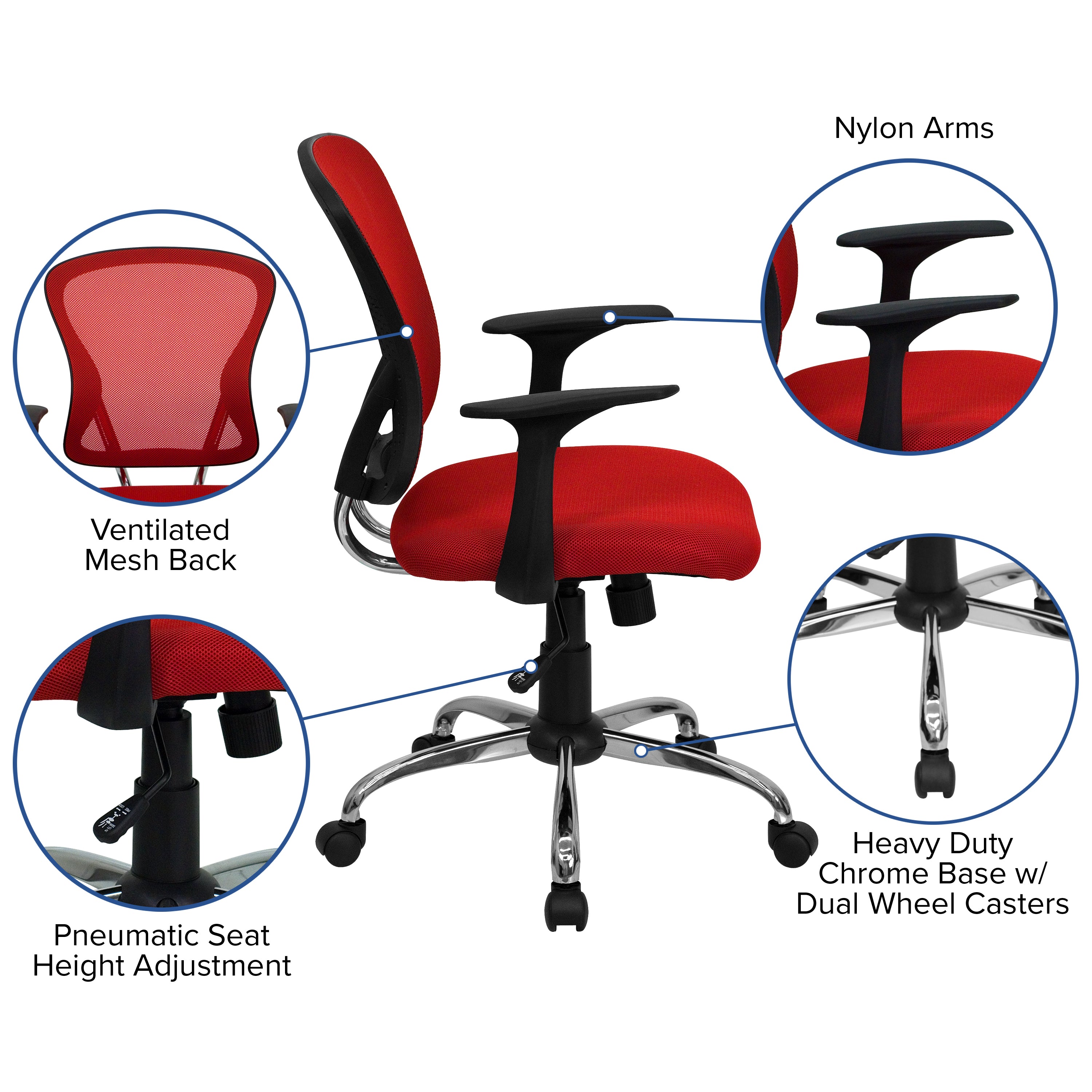 Mid-Back Mesh Swivel Task Office Chair with Chrome Base and Arms