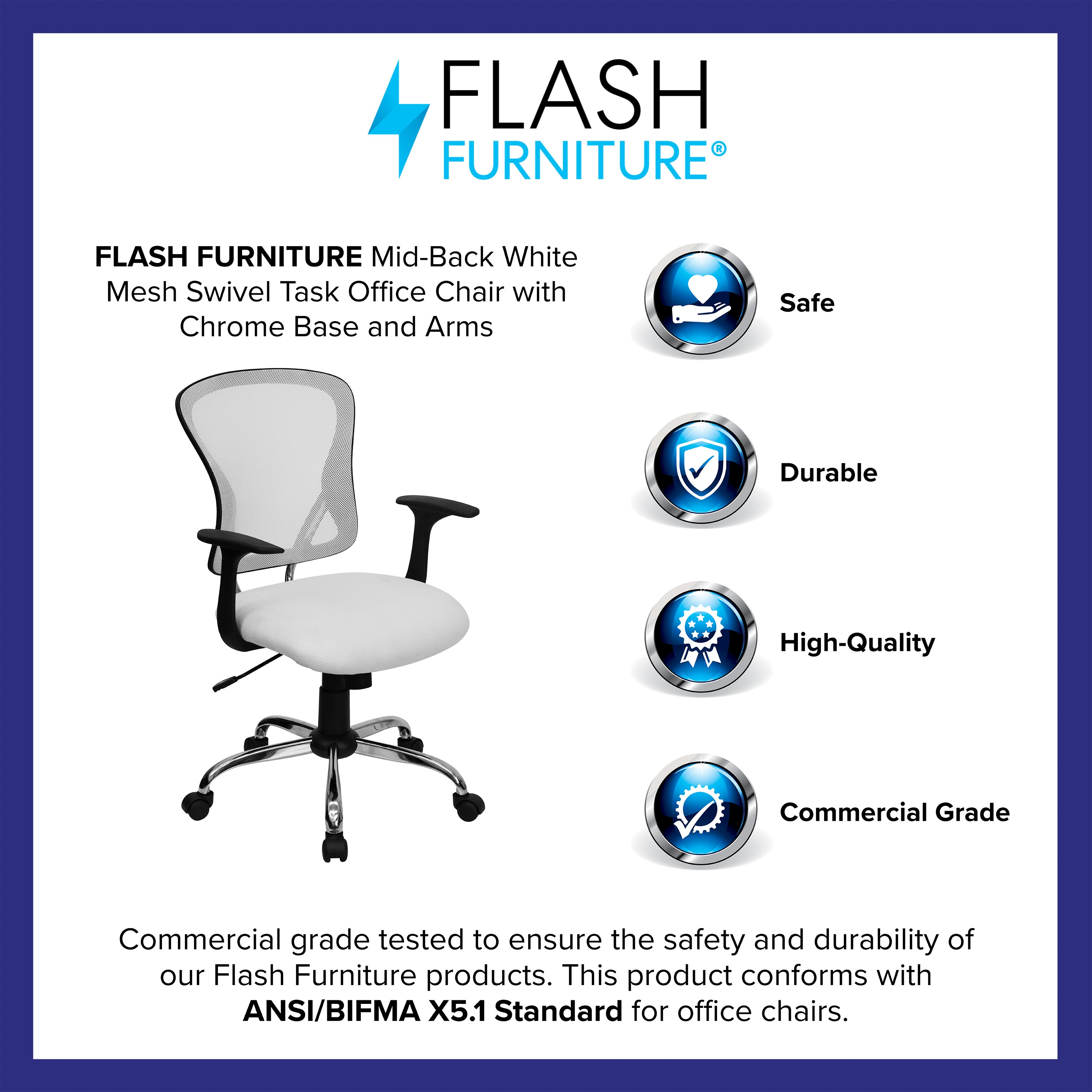 Mid-Back Mesh Swivel Task Office Chair with Chrome Base and Arms