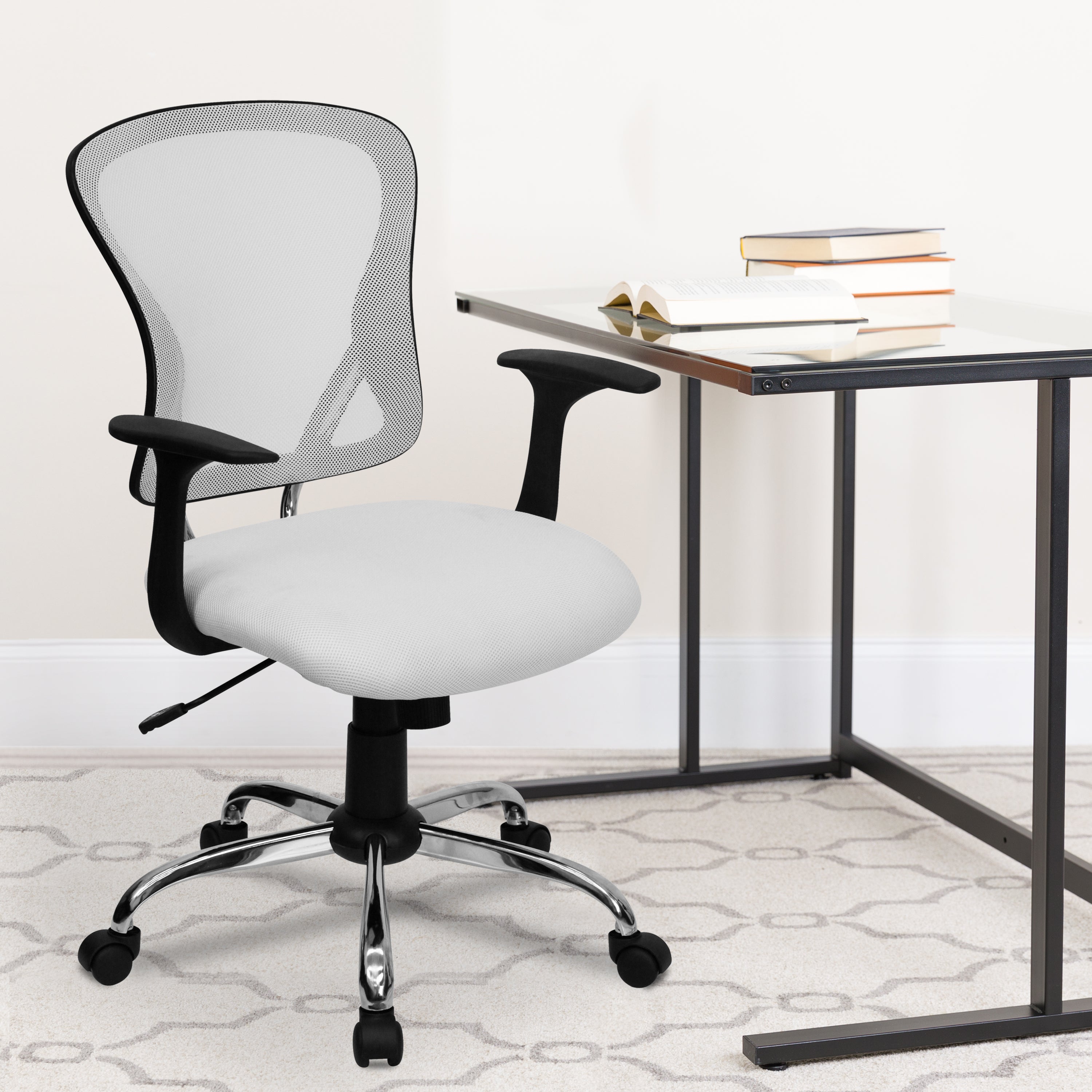 Mid-Back Mesh Swivel Task Office Chair with Chrome Base and Arms