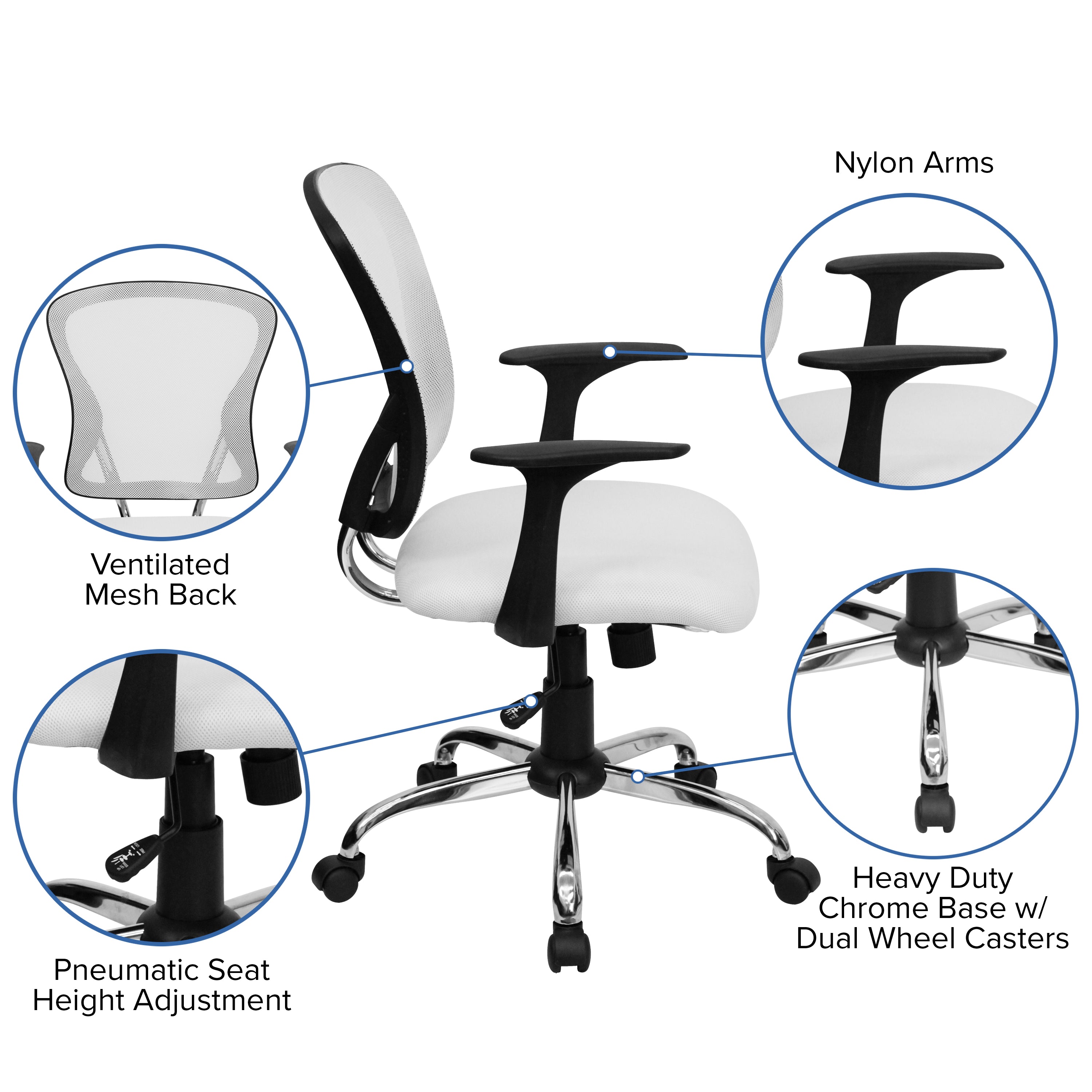 Mid-Back Mesh Swivel Task Office Chair with Chrome Base and Arms