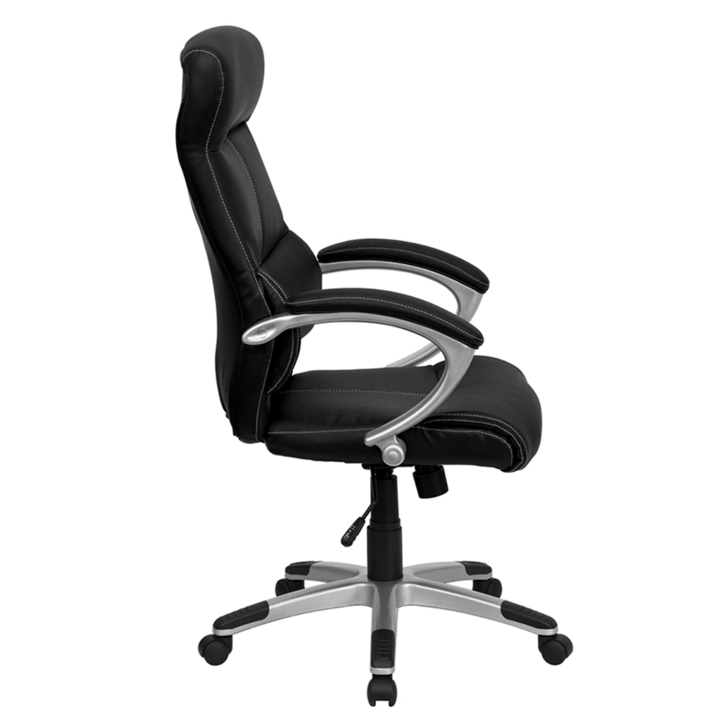 High Back LeatherSoft Executive Swivel Office Chair with Curved Headrest and White Line Stitching-Office Chair-Flash Furniture-Wall2Wall Furnishings