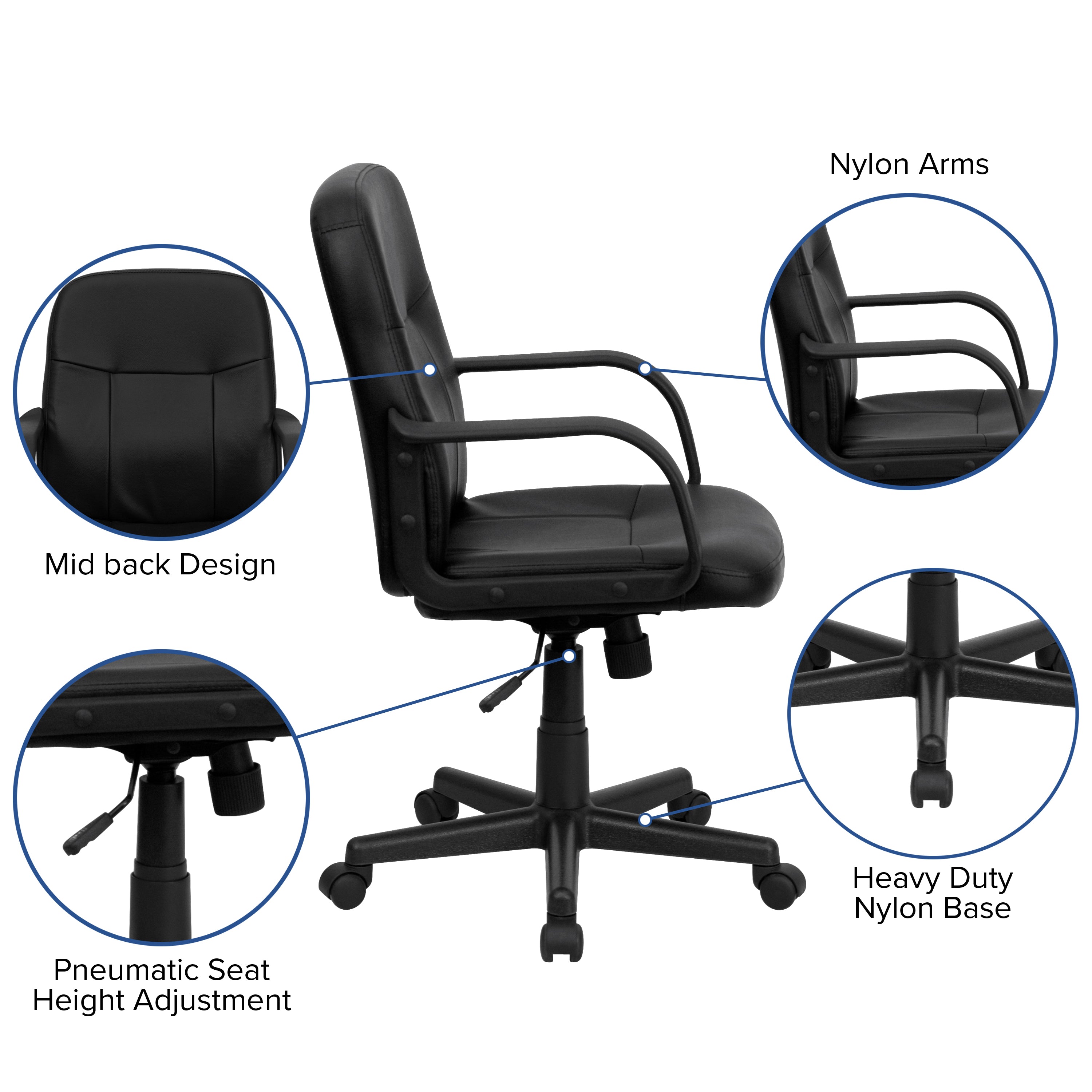 Mid-Back Glove Vinyl Executive Swivel Office Chair with Arms