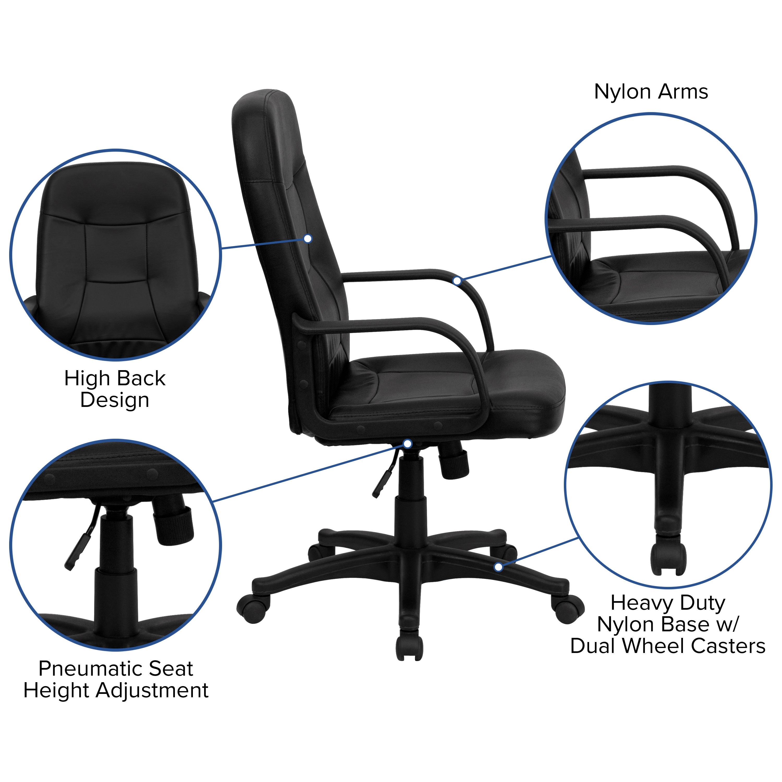 High Back Glove Vinyl Executive Swivel Office Chair with Arms