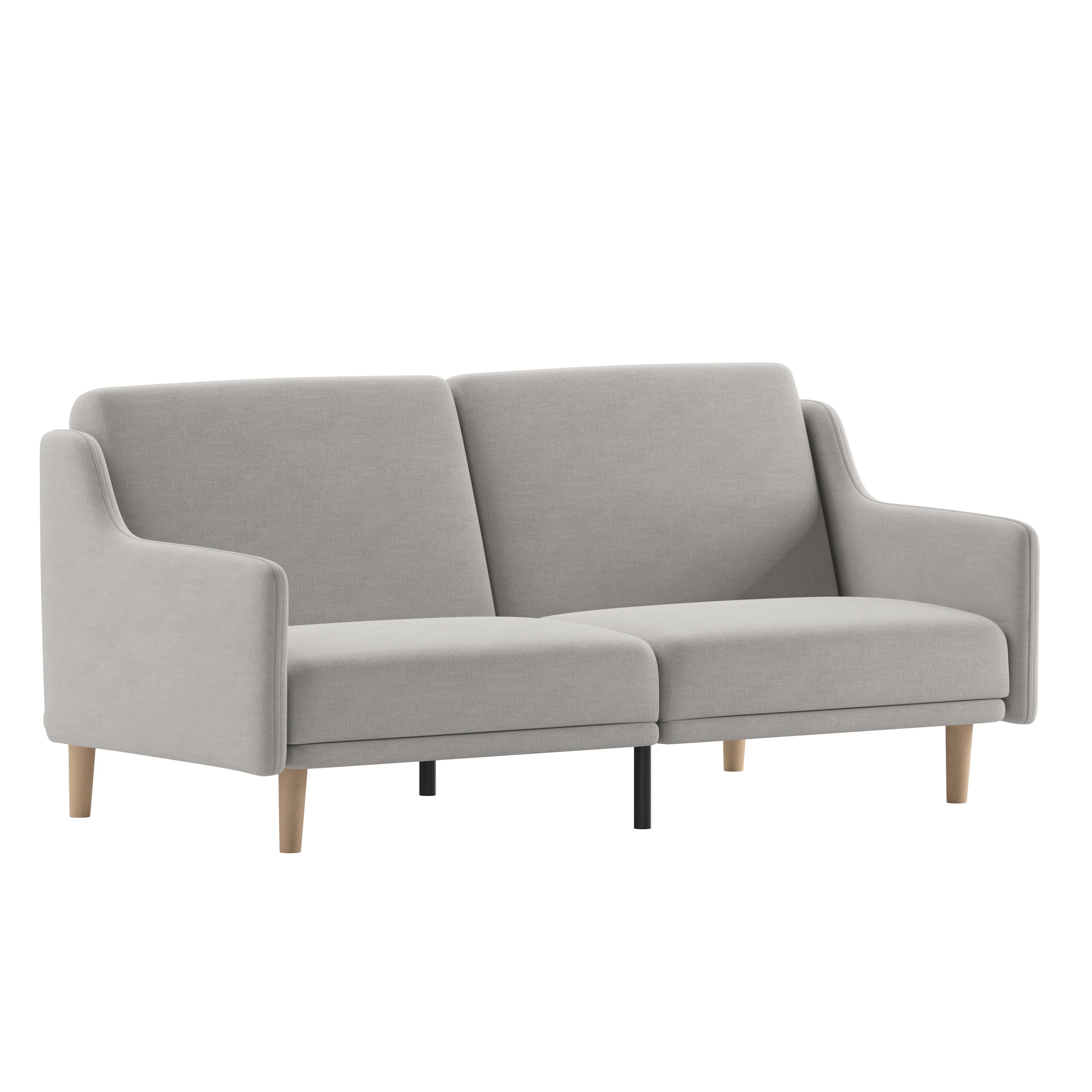Delphine Premium Convertible Split Back Sofa Futon with Curved Armrests and Solid Wood Legs