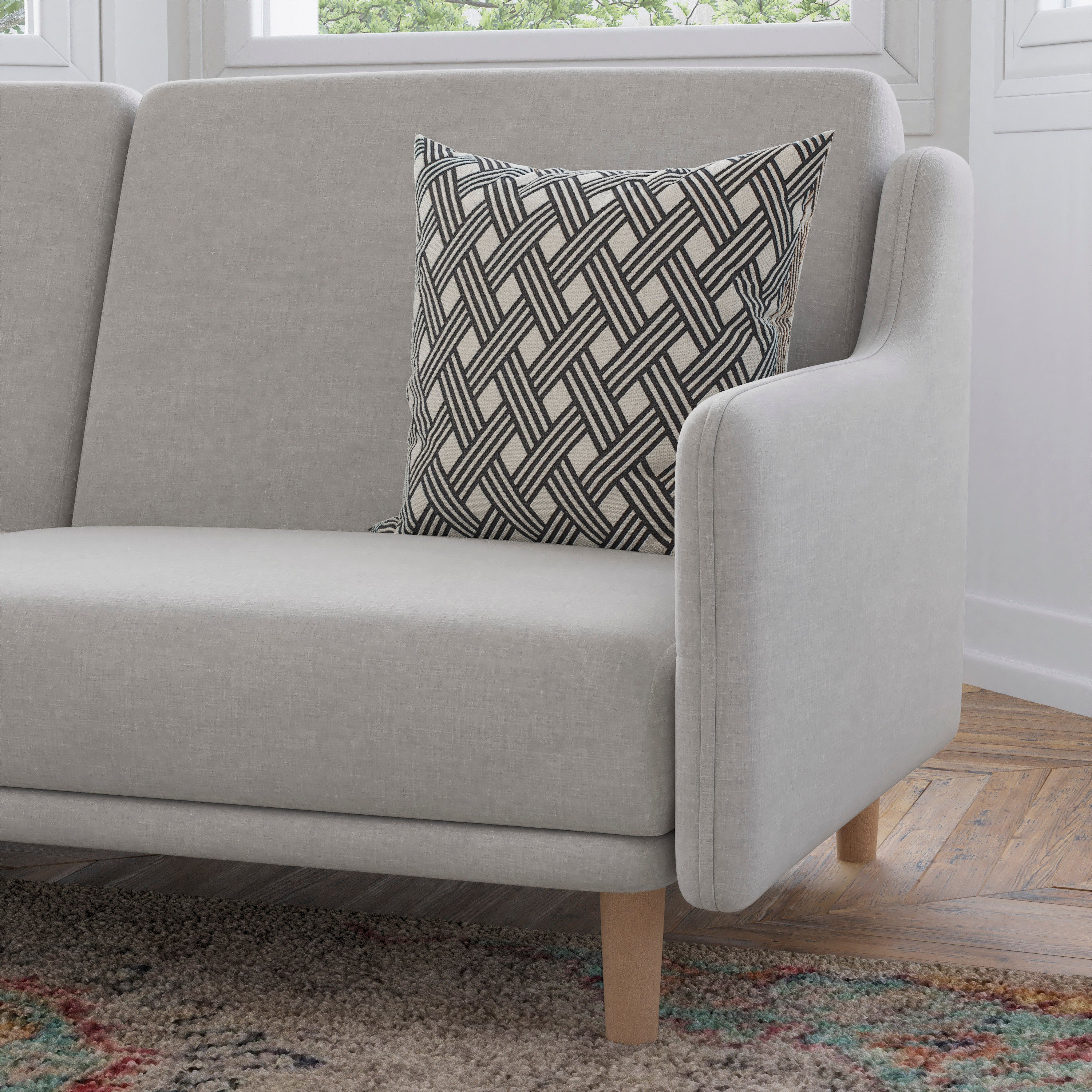 Delphine Premium Convertible Split Back Sofa Futon with Curved Armrests and Solid Wood Legs