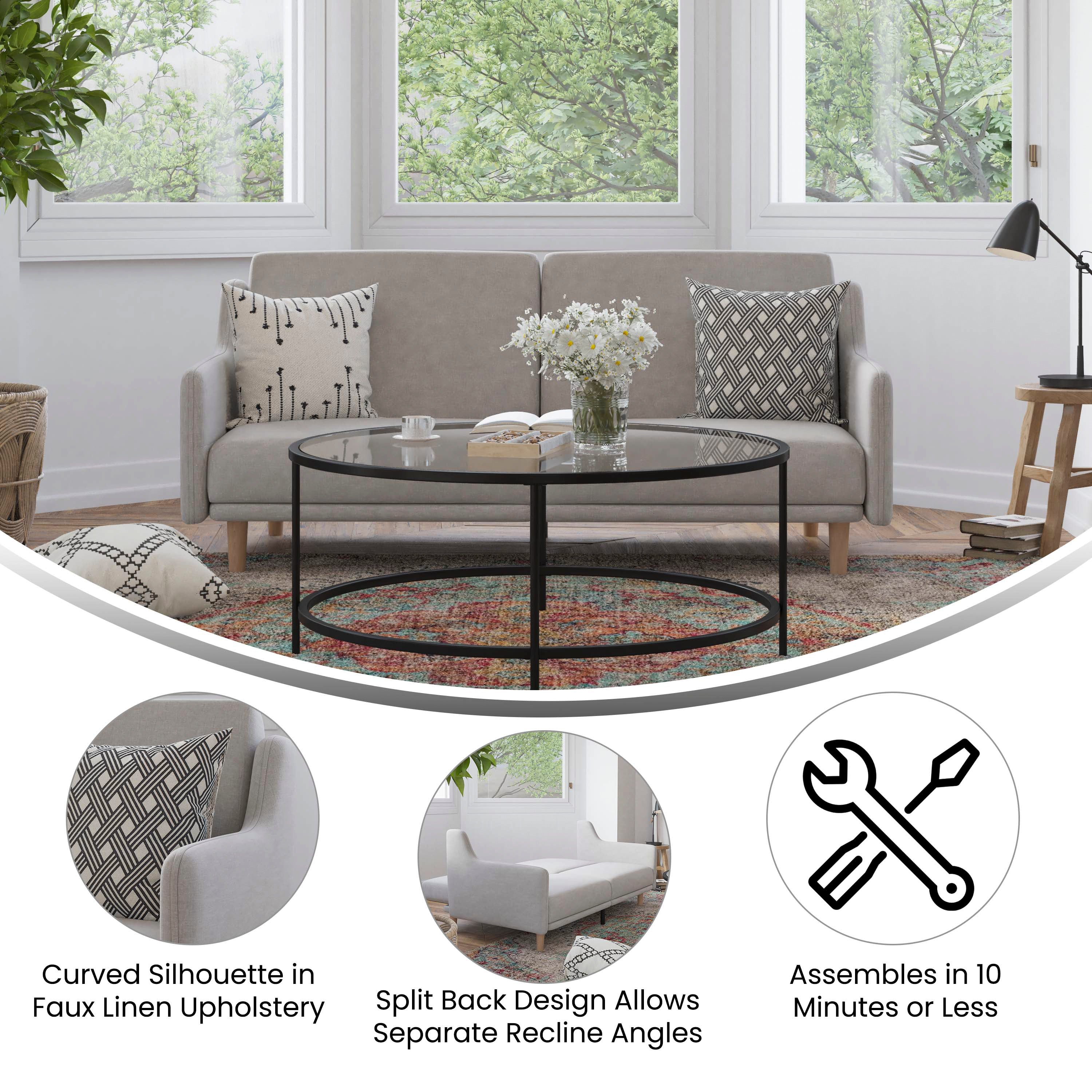 Delphine Premium Convertible Split Back Sofa Futon with Curved Armrests and Solid Wood Legs