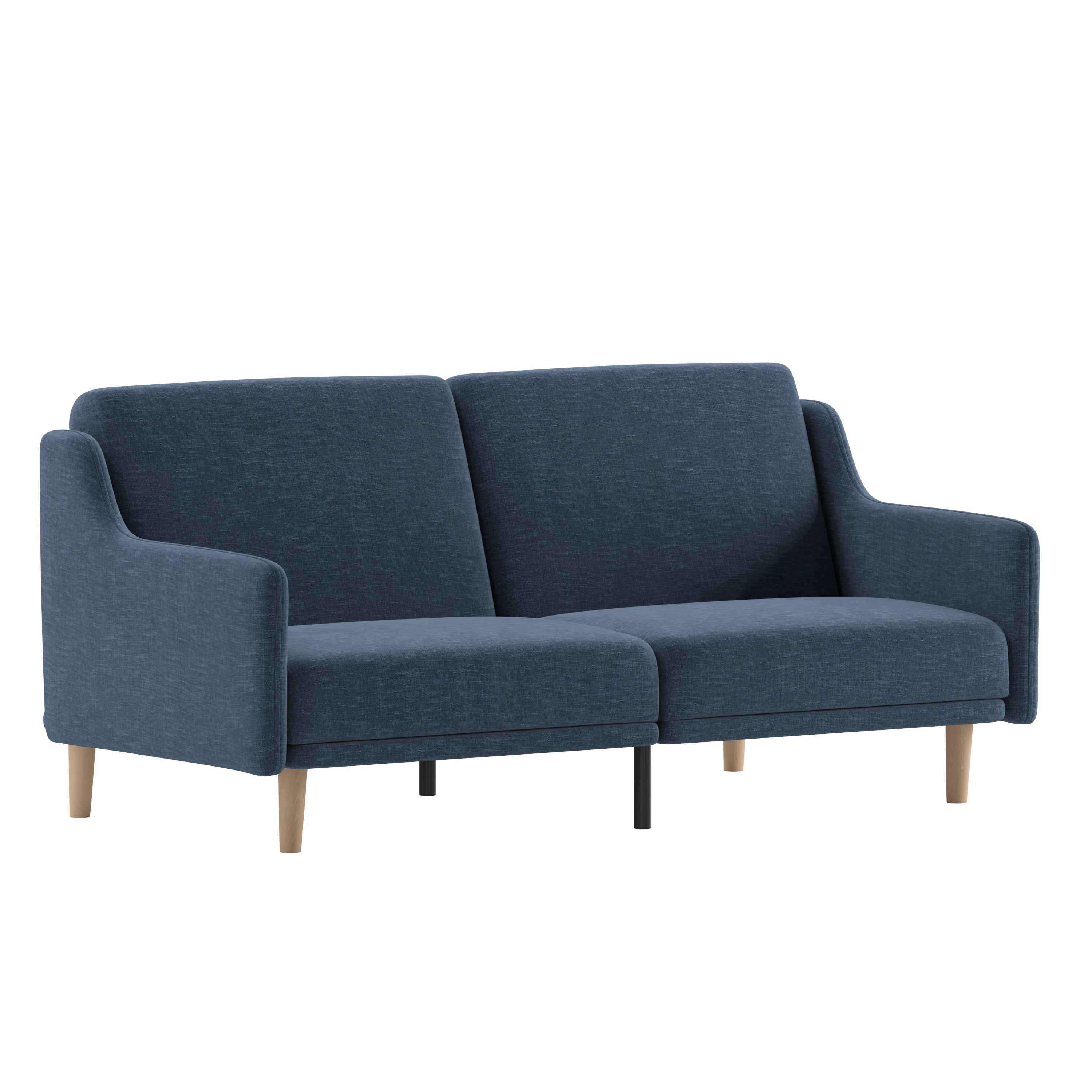 Delphine Premium Convertible Split Back Sofa Futon with Curved Armrests and Solid Wood Legs