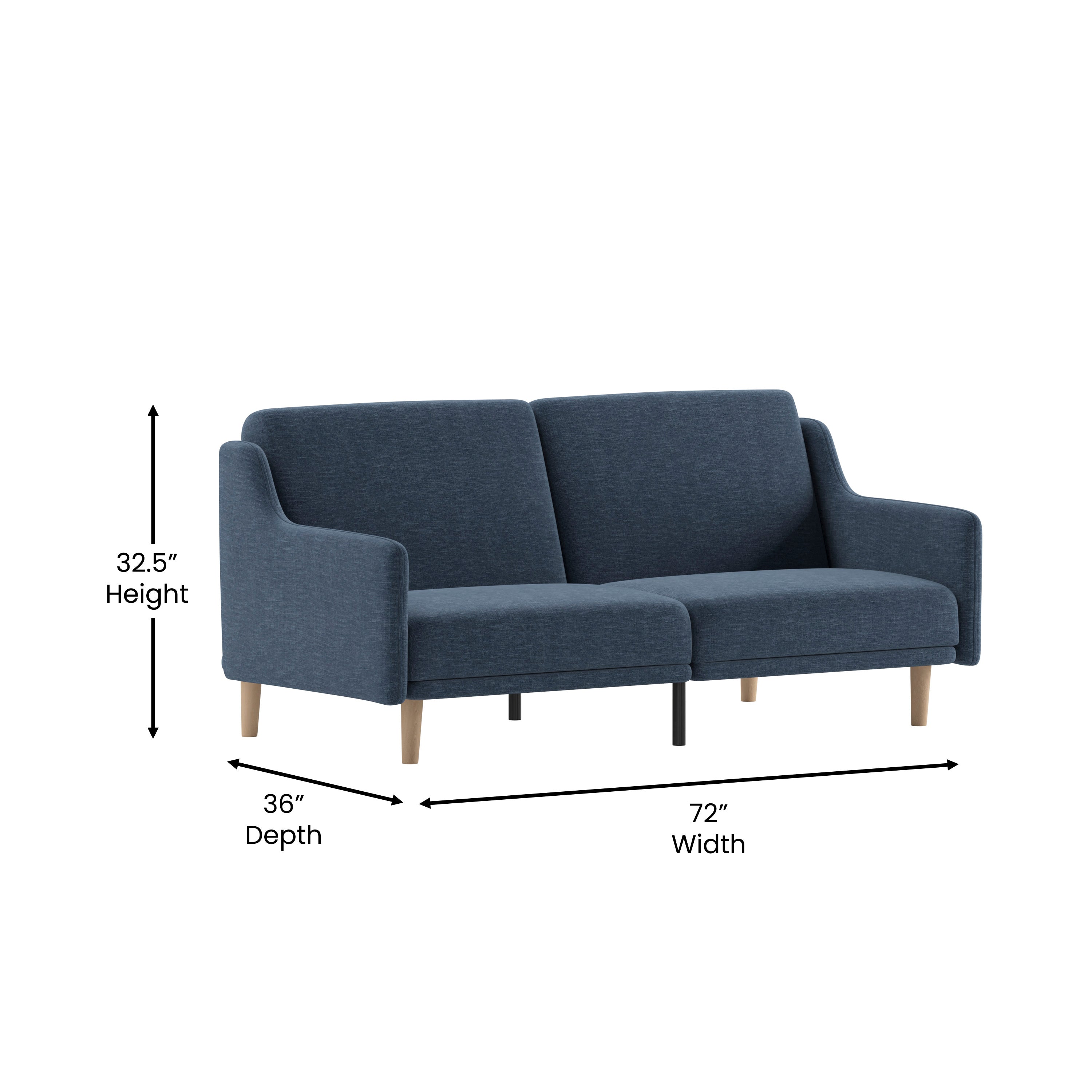 Delphine Premium Convertible Split Back Sofa Futon with Curved Armrests and Solid Wood Legs
