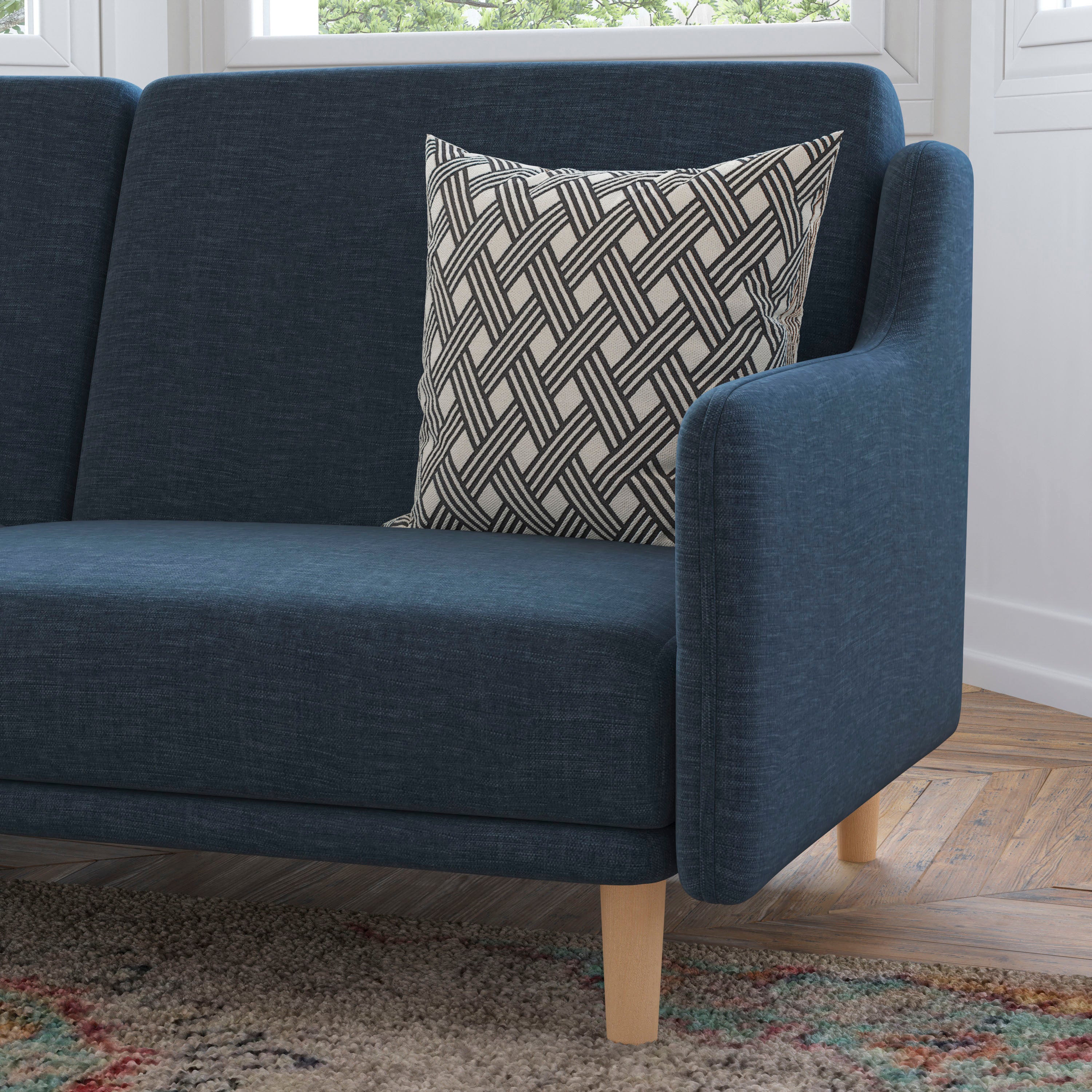 Delphine Premium Convertible Split Back Sofa Futon with Curved Armrests and Solid Wood Legs