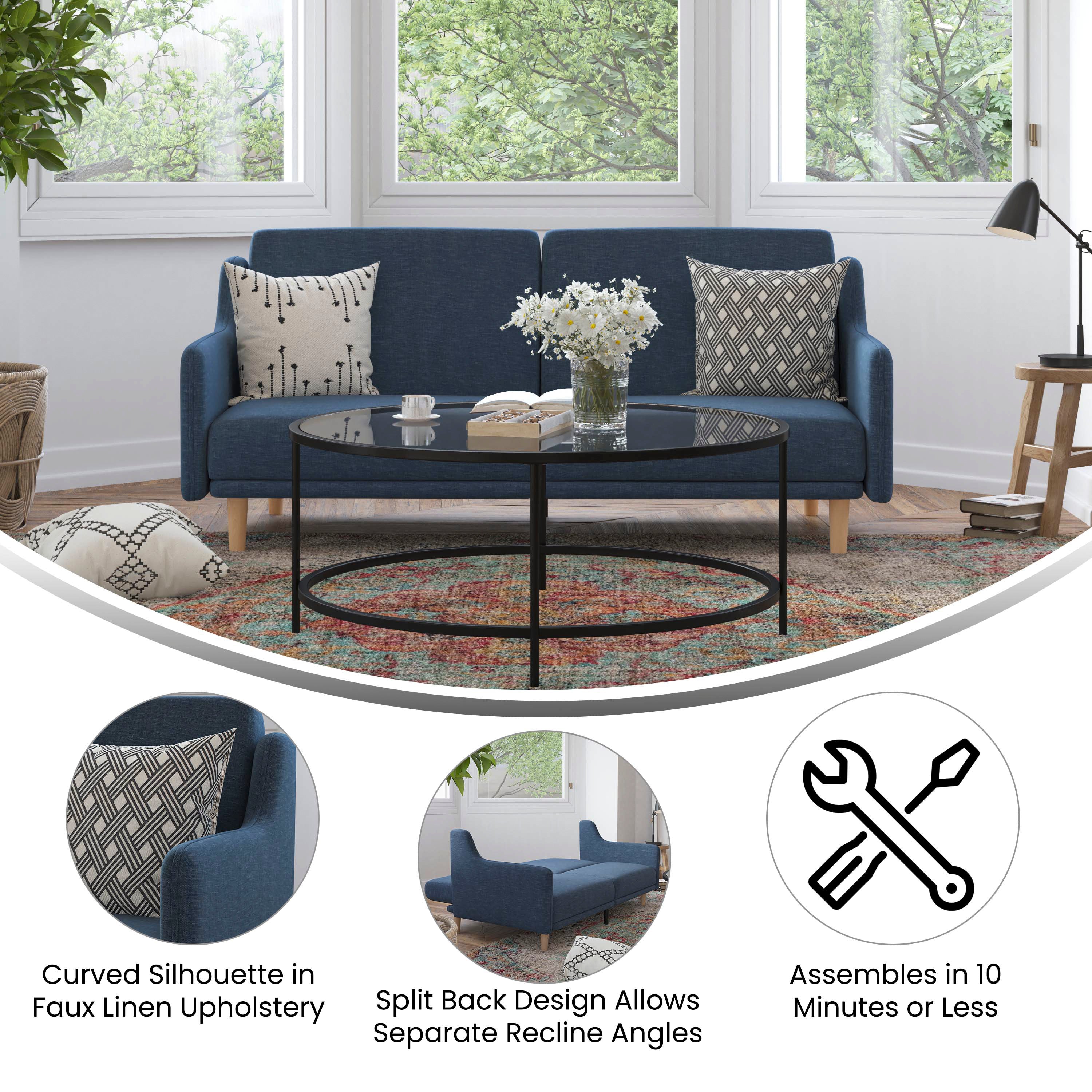 Delphine Premium Convertible Split Back Sofa Futon with Curved Armrests and Solid Wood Legs