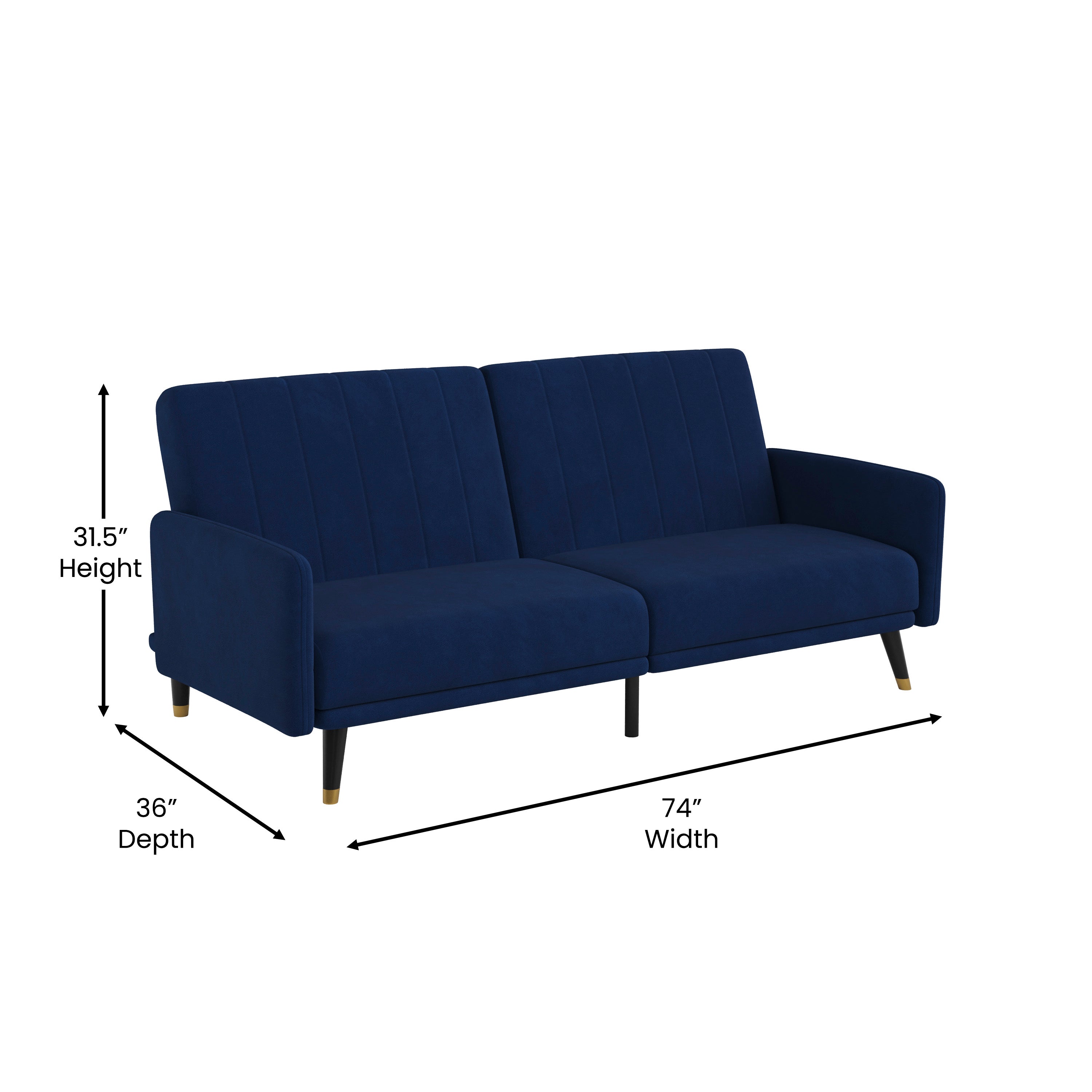 Sophia Premium Split Back Sofa Futon, Convertible Sleeper Couch for Small Spaces in Soft Upholstery with Solid Wooden Legs