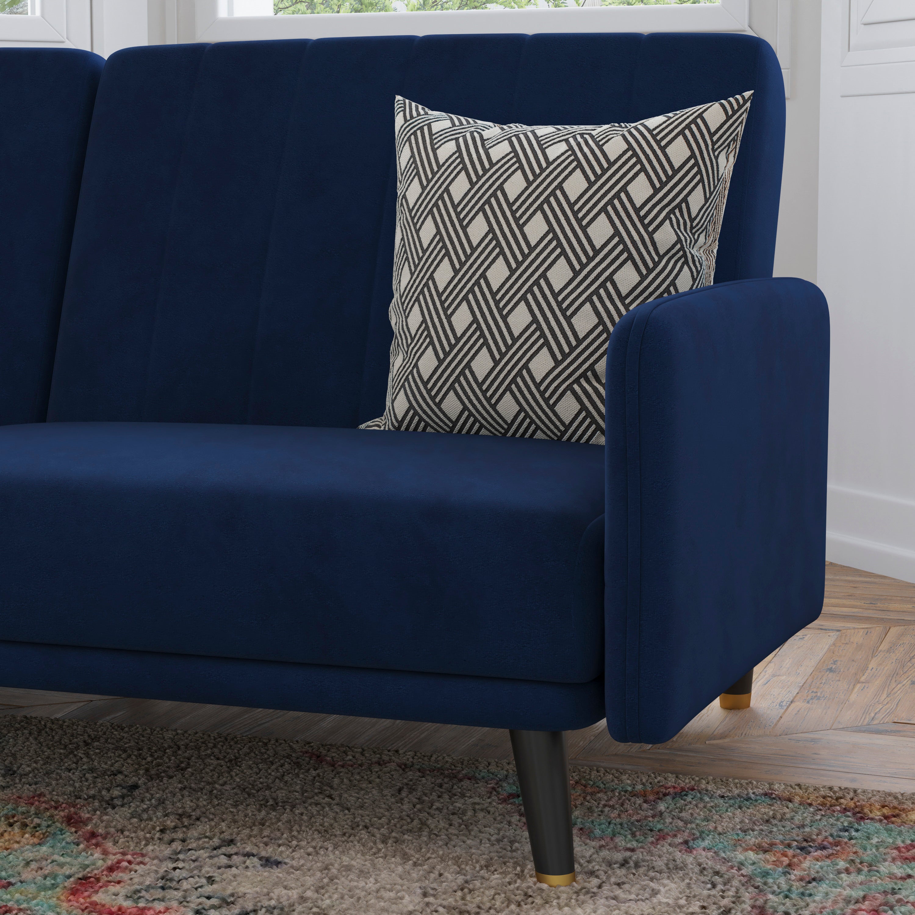 Sophia Premium Split Back Sofa Futon, Convertible Sleeper Couch for Small Spaces in Soft Upholstery with Solid Wooden Legs