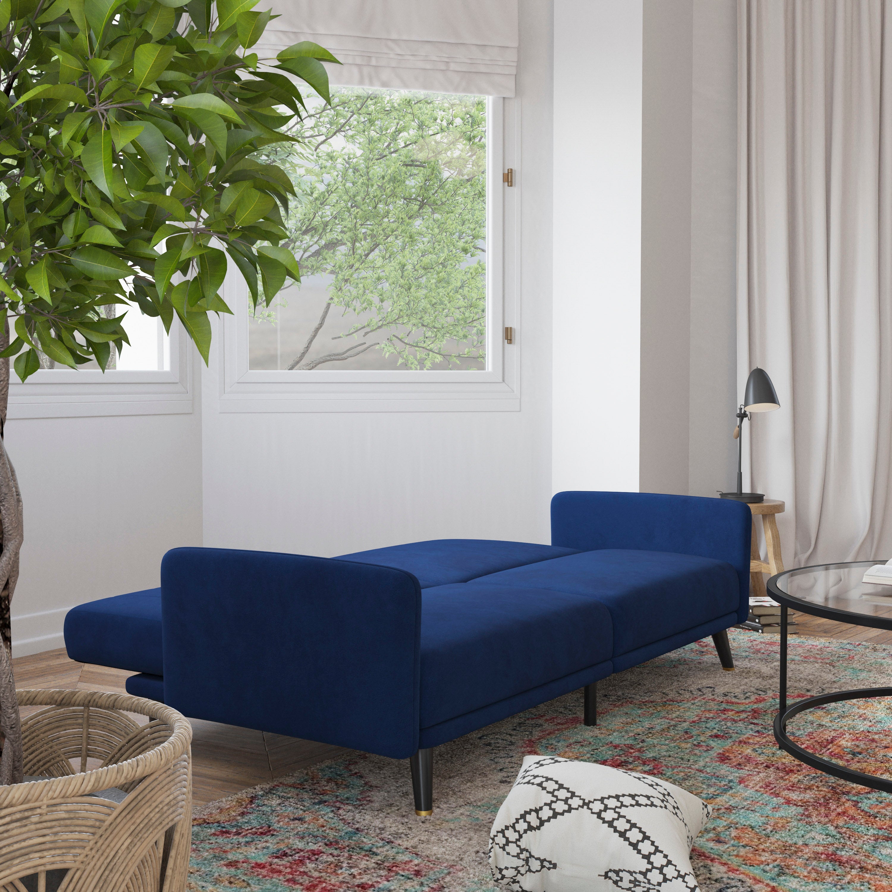 Sophia Premium Split Back Sofa Futon, Convertible Sleeper Couch for Small Spaces in Soft Upholstery with Solid Wooden Legs
