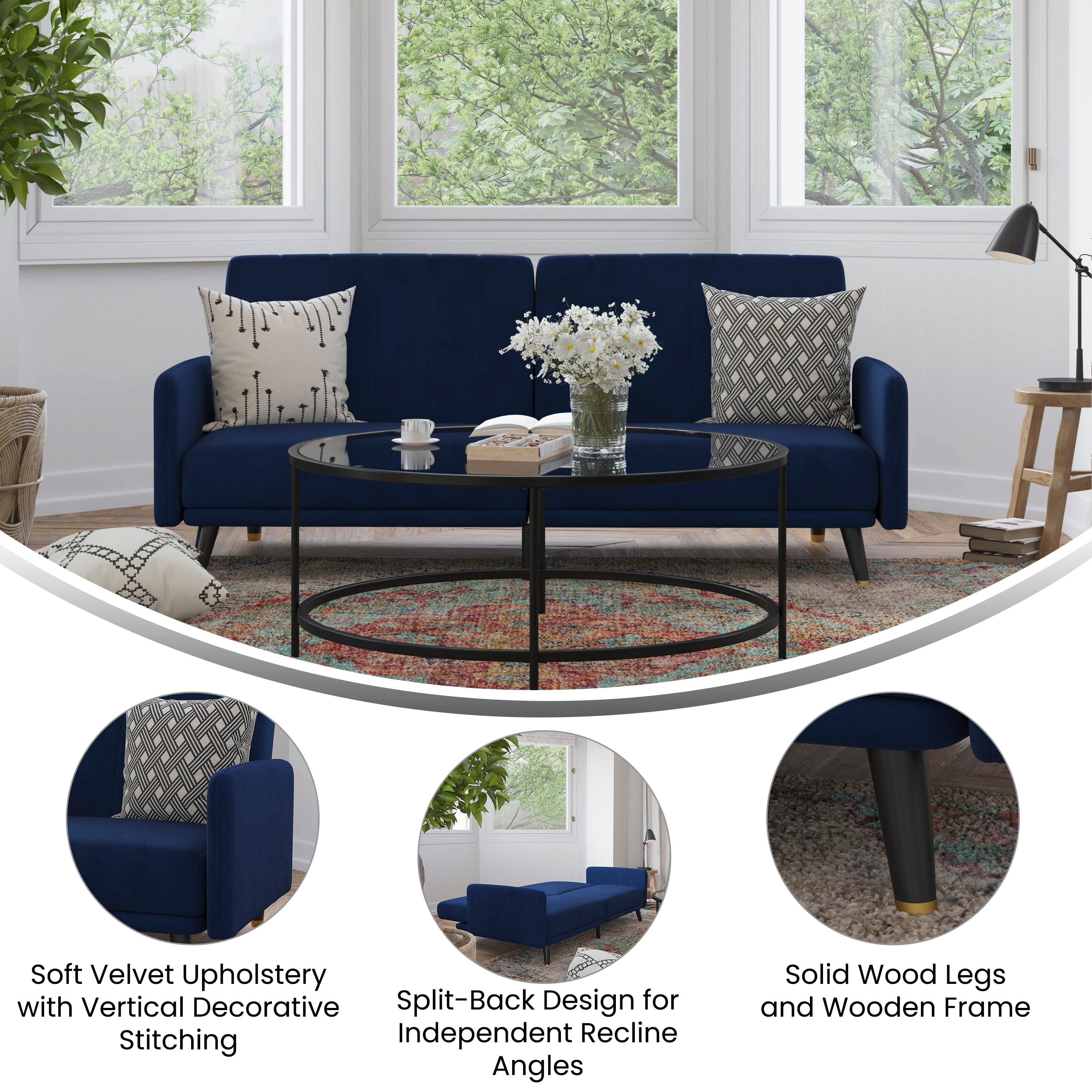 Sophia Premium Split Back Sofa Futon, Convertible Sleeper Couch for Small Spaces in Soft Upholstery with Solid Wooden Legs