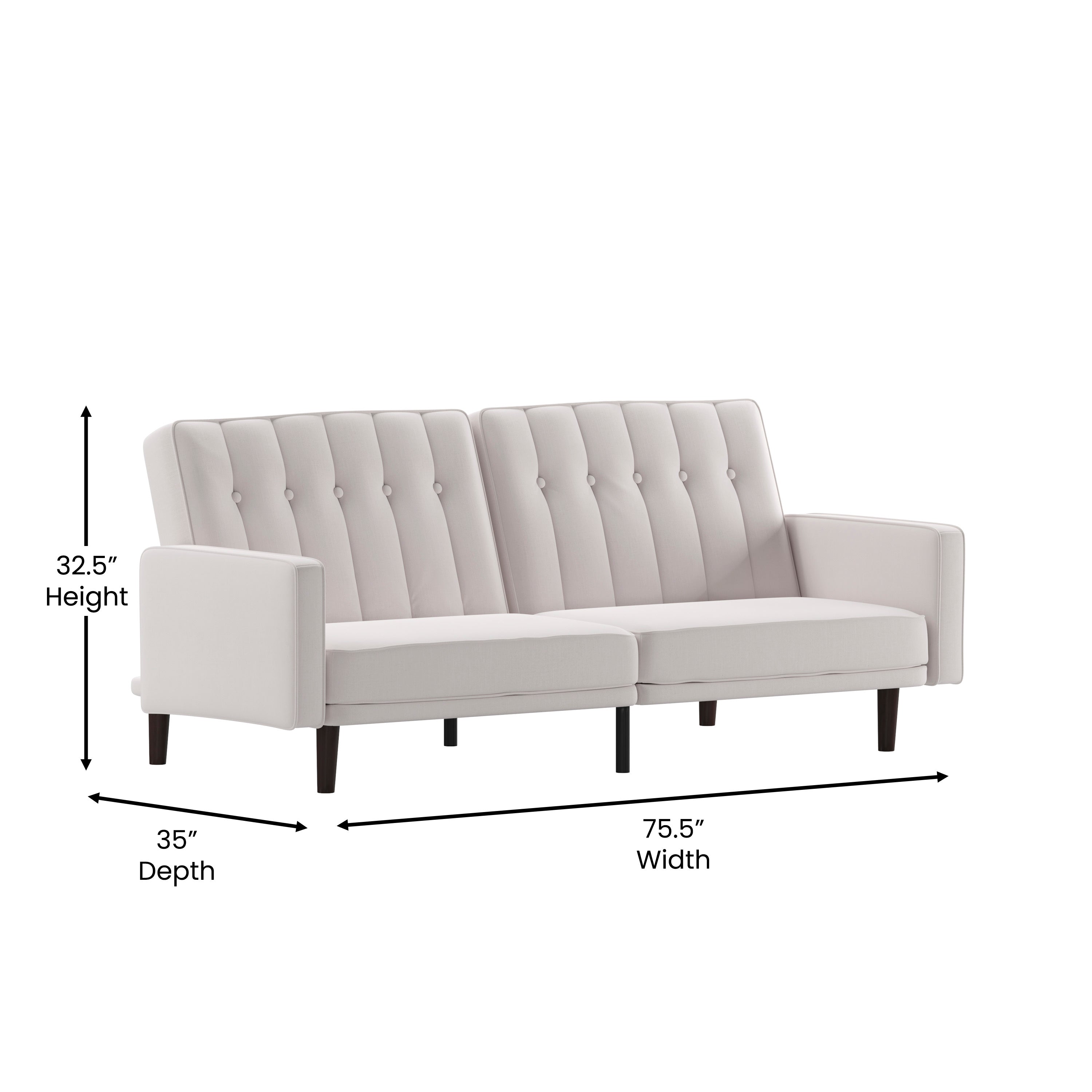 Carter Premium Tufted Split Back Sofa Futon, Convertible Sleeper Couch for Small Spaces with Solid Wooden Legs