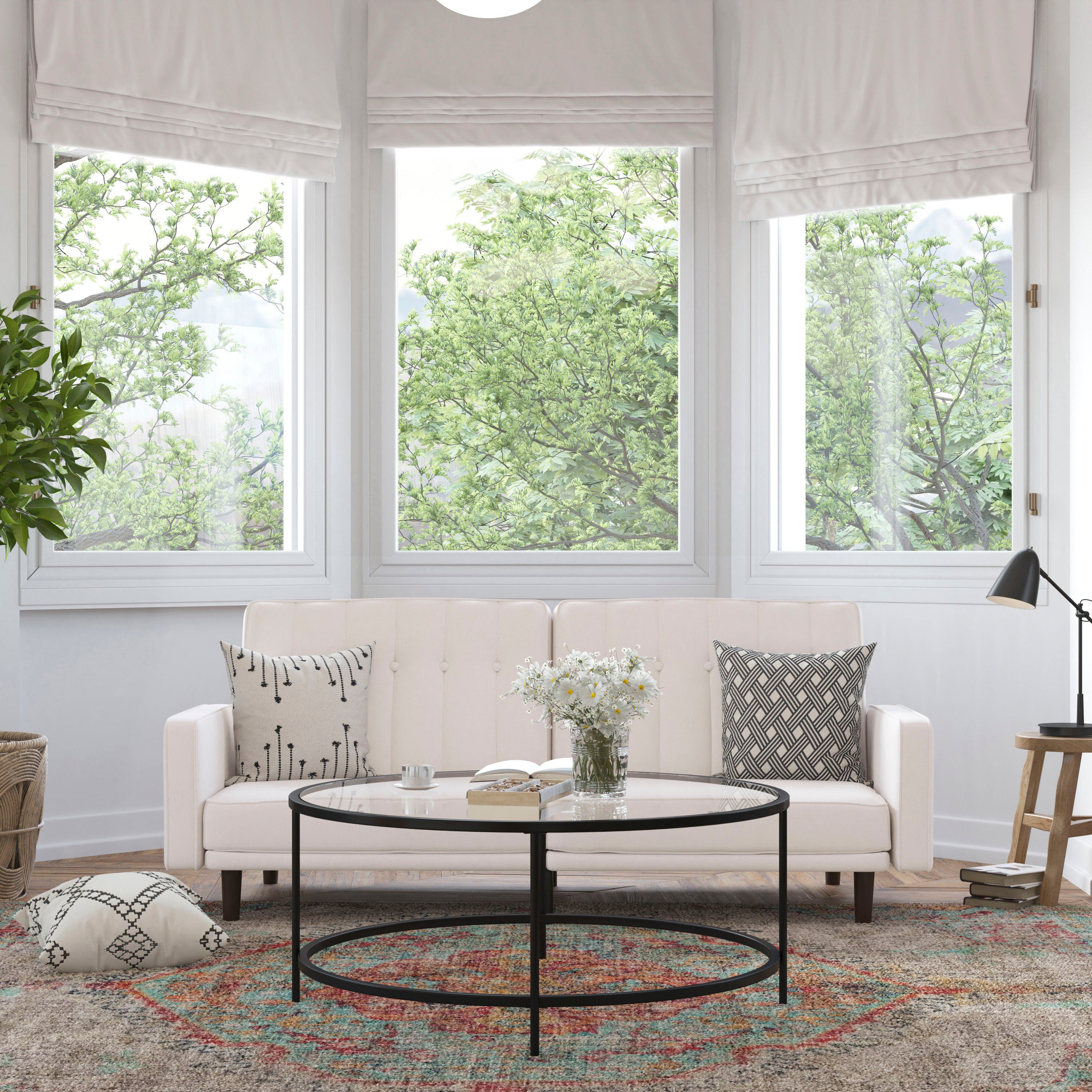 Carter Premium Tufted Split Back Sofa Futon, Convertible Sleeper Couch for Small Spaces with Solid Wooden Legs