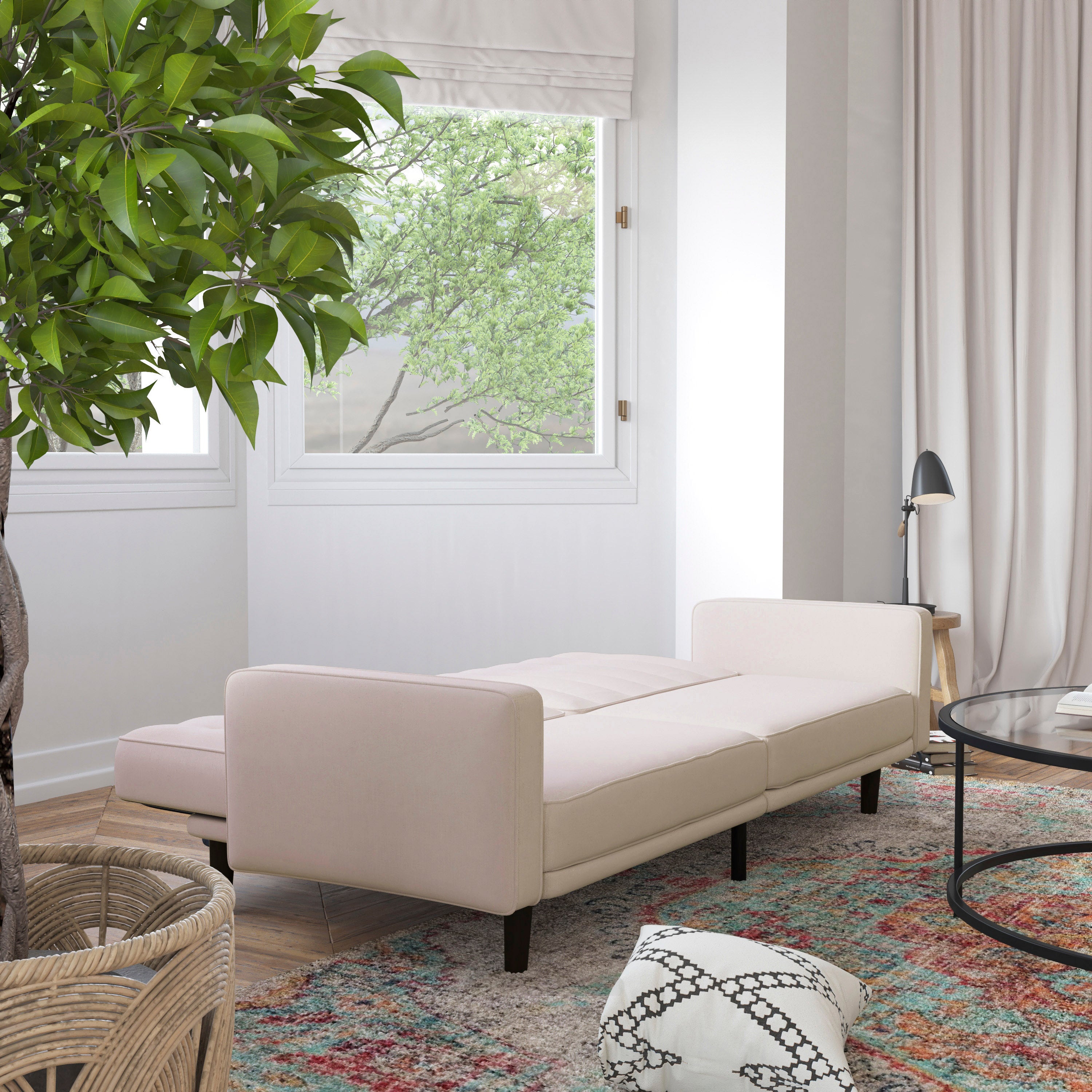 Carter Premium Tufted Split Back Sofa Futon, Convertible Sleeper Couch for Small Spaces with Solid Wooden Legs