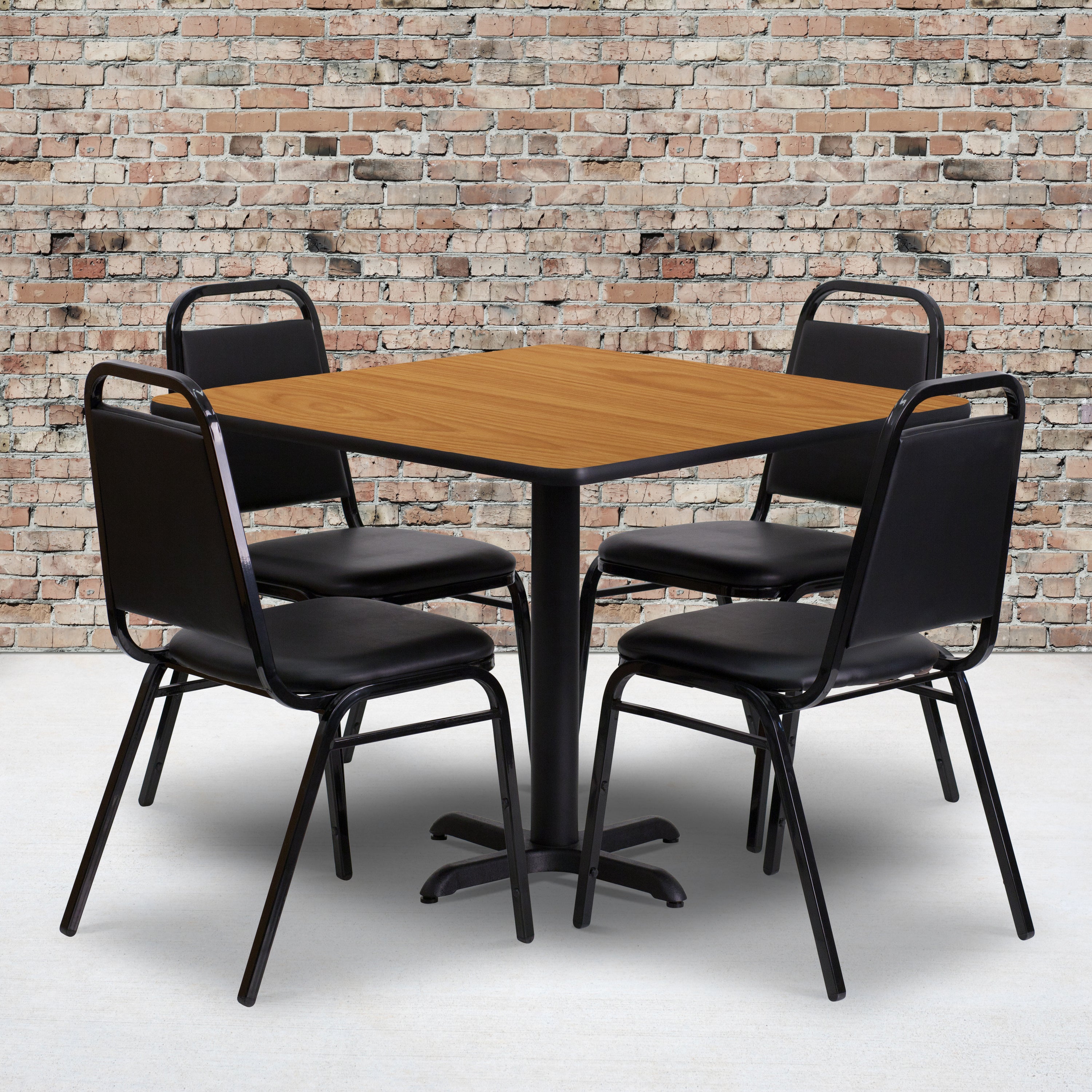 36'' Square Laminate Table Set with X-Base and 4 Trapezoidal Back Banquet Chairs-Laminate Restaurant Table and Chair Set-Flash Furniture-Wall2Wall Furnishings
