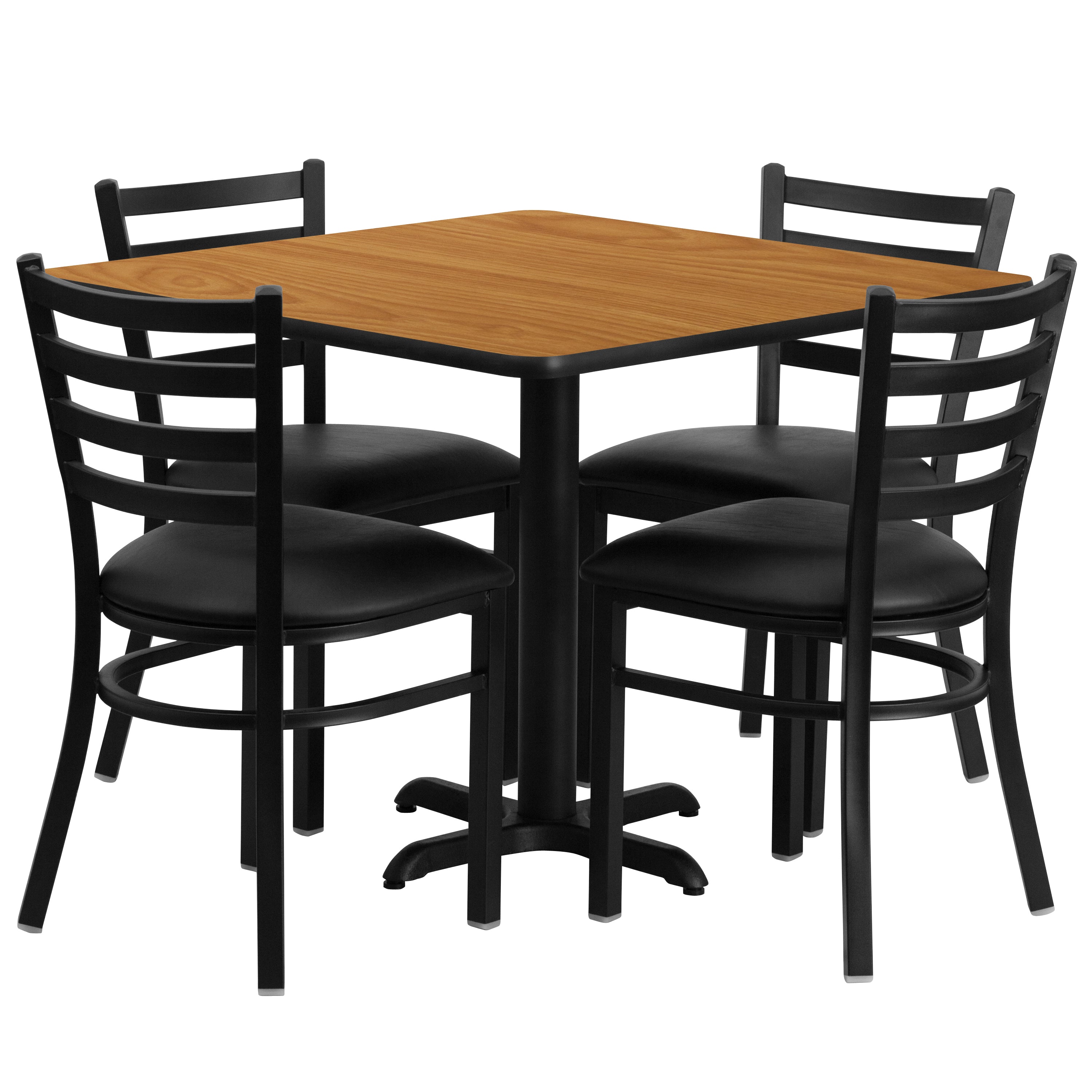 36'' Square Laminate Table Set with X-Base and 4 Ladder Back Metal Chairs-Laminate Restaurant Table and Chair Set-Flash Furniture-Wall2Wall Furnishings