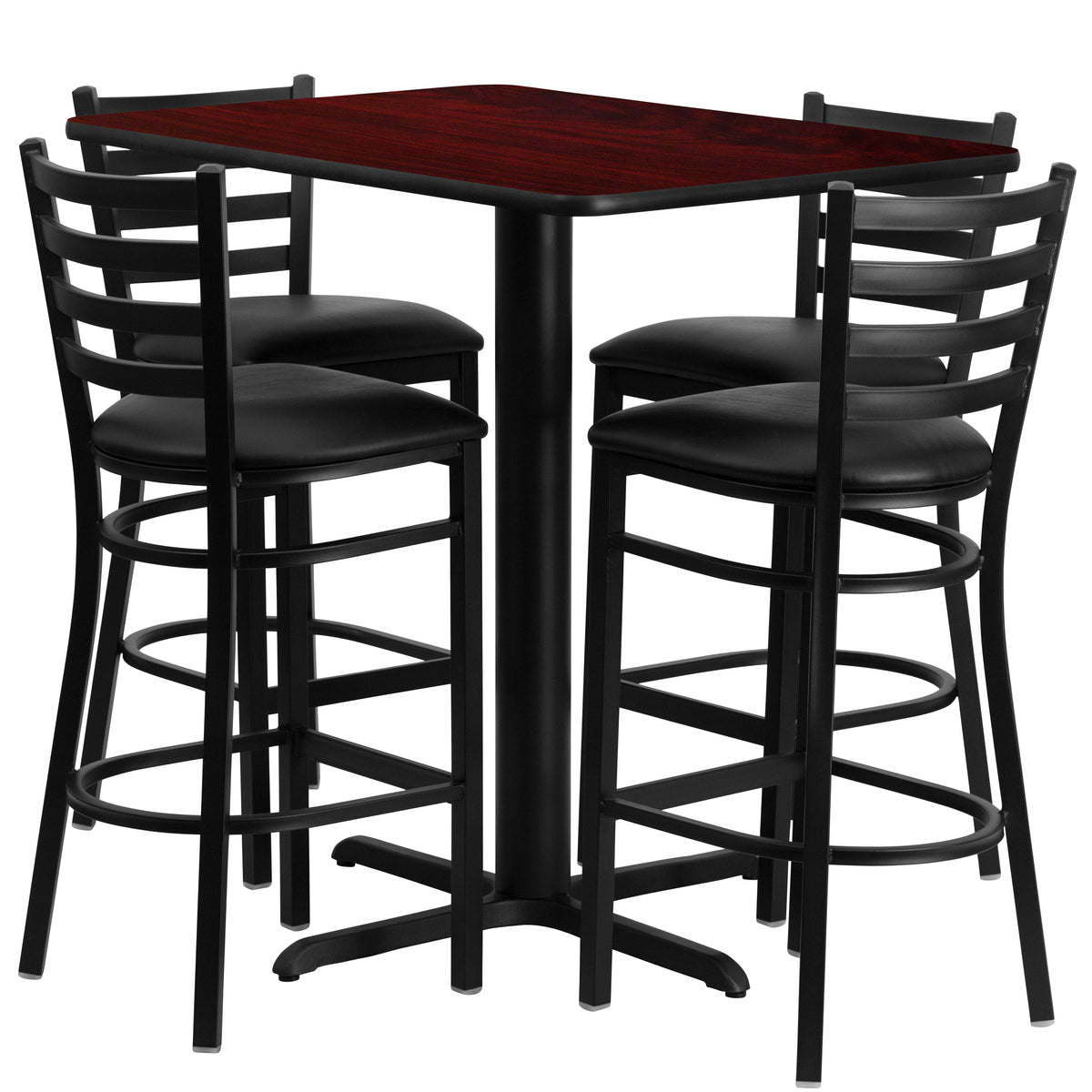 24''W x 42''L Rectangular Laminate Table Set with 4 Ladder Back Metal Barstools