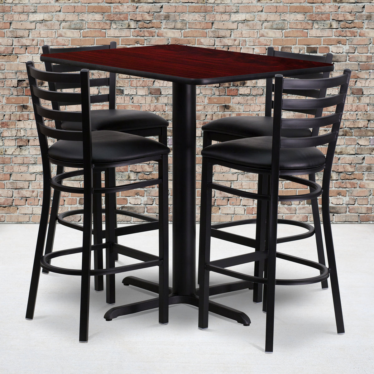 24''W x 42''L Rectangular Laminate Table Set with 4 Ladder Back Metal Barstools