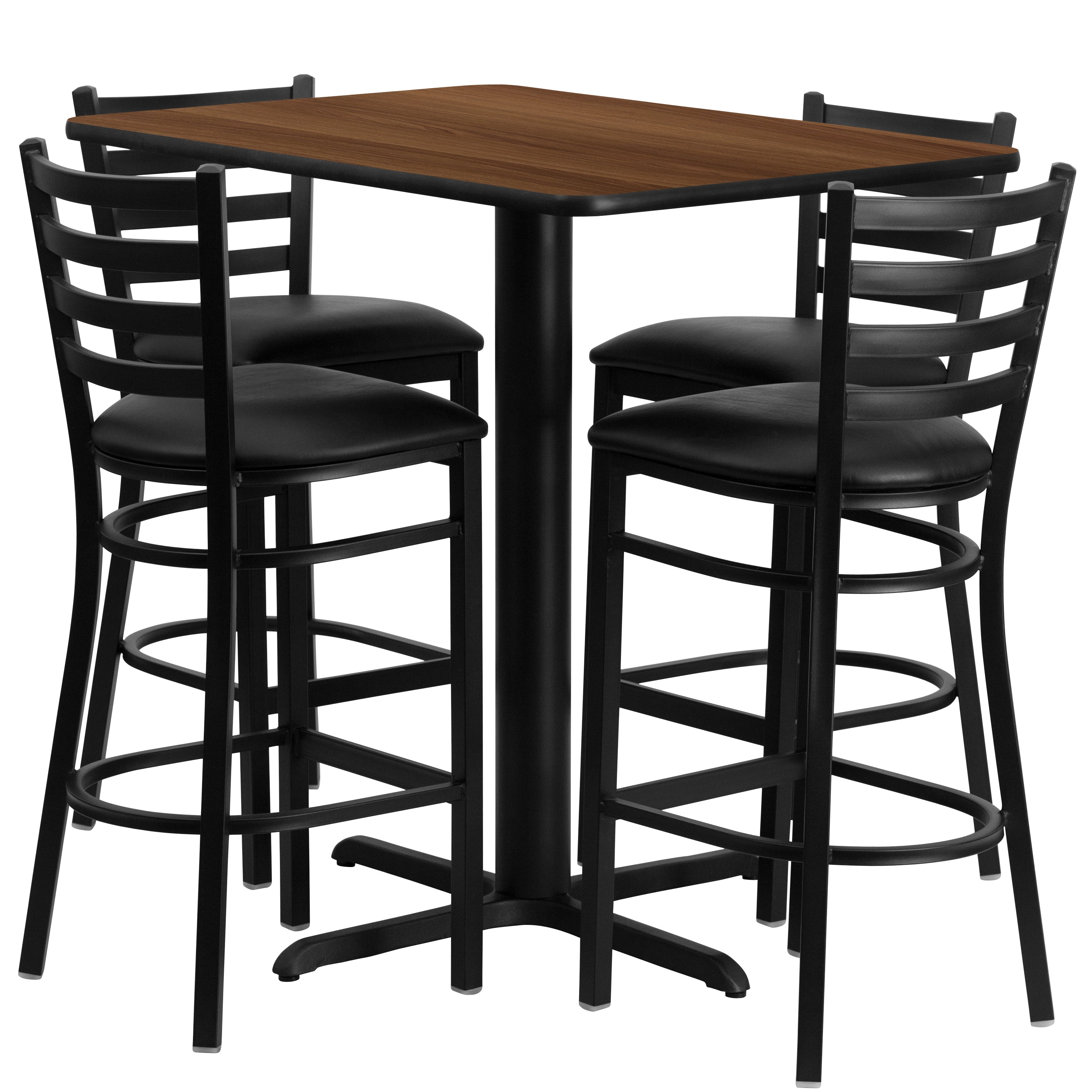 24''W x 42''L Rectangular Laminate Table Set with 4 Ladder Back Metal Barstools-Laminate Restaurant Bar Table and Stool Set-Flash Furniture-Wall2Wall Furnishings