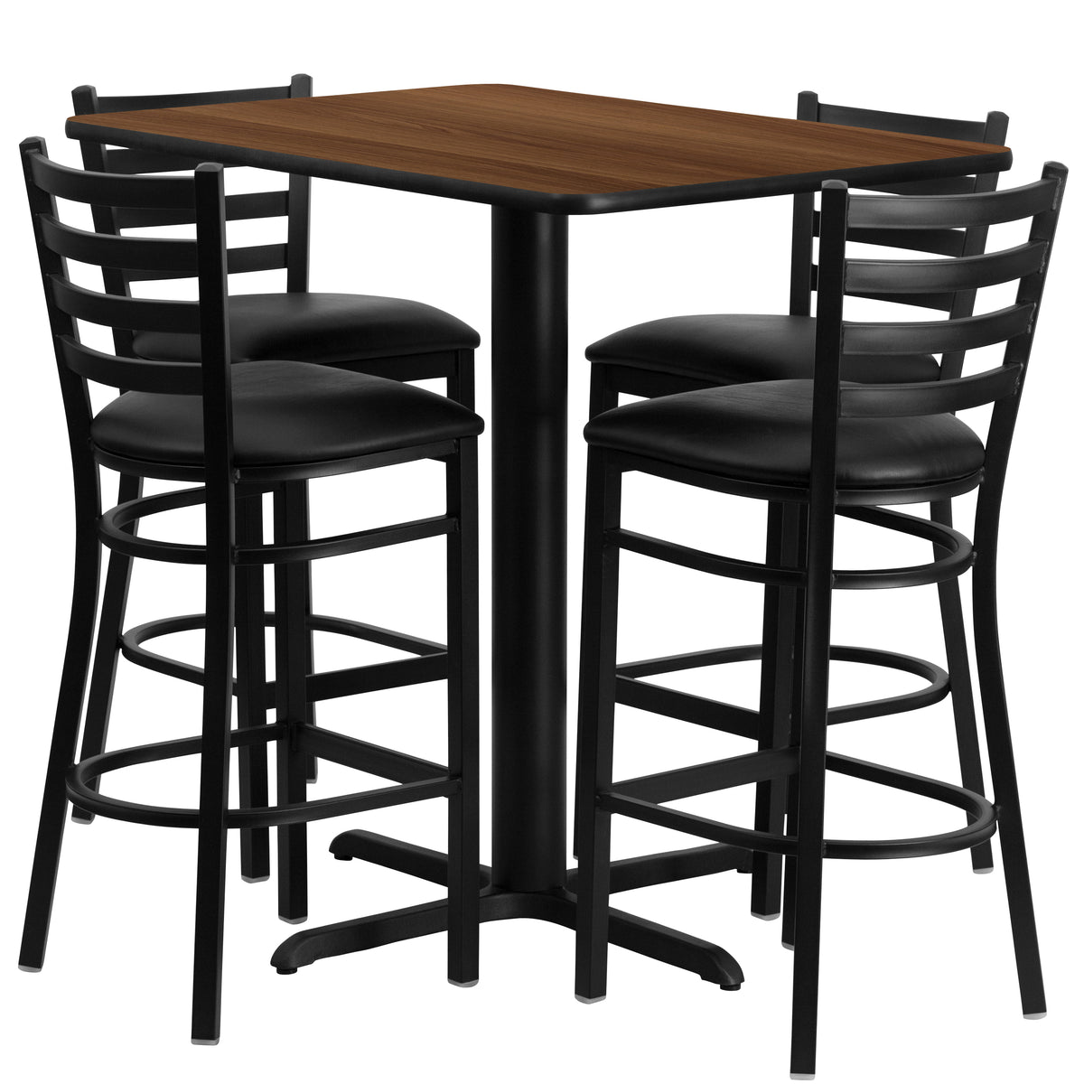 24''W x 42''L Rectangular Laminate Table Set with 4 Ladder Back Metal Barstools
