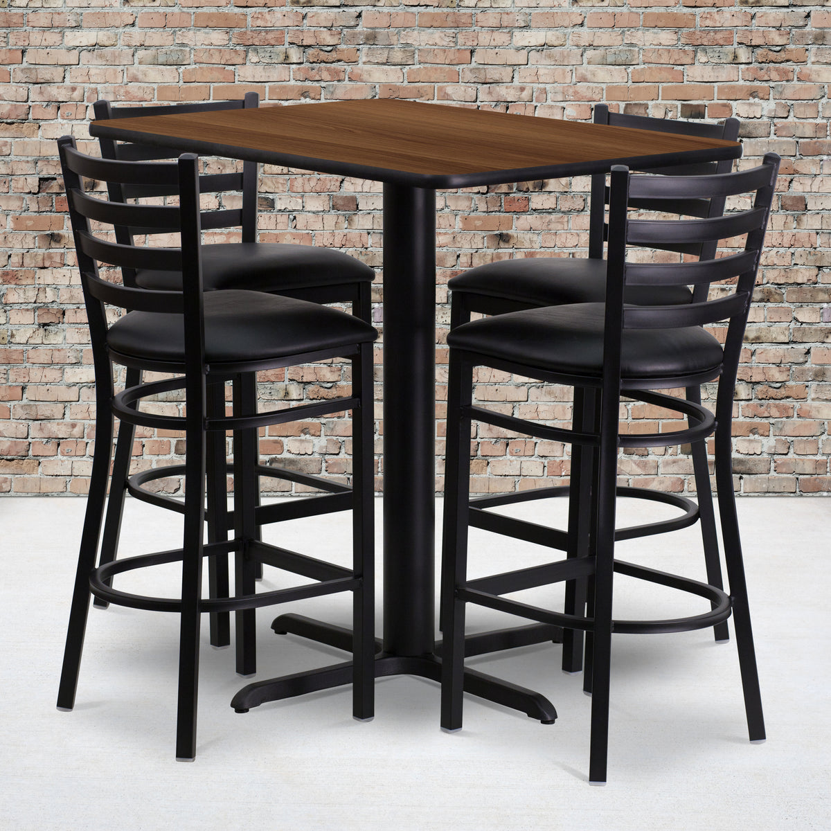 24''W x 42''L Rectangular Laminate Table Set with 4 Ladder Back Metal Barstools
