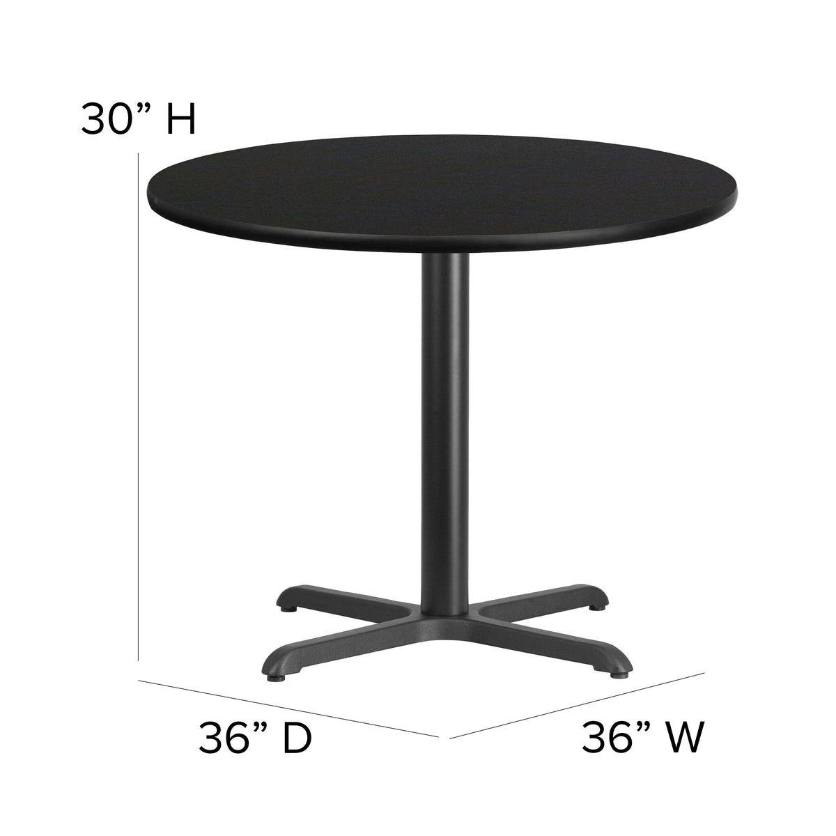 36'' Round Laminate Table Set with X-Base and 4 Ladder Back Metal Chairs