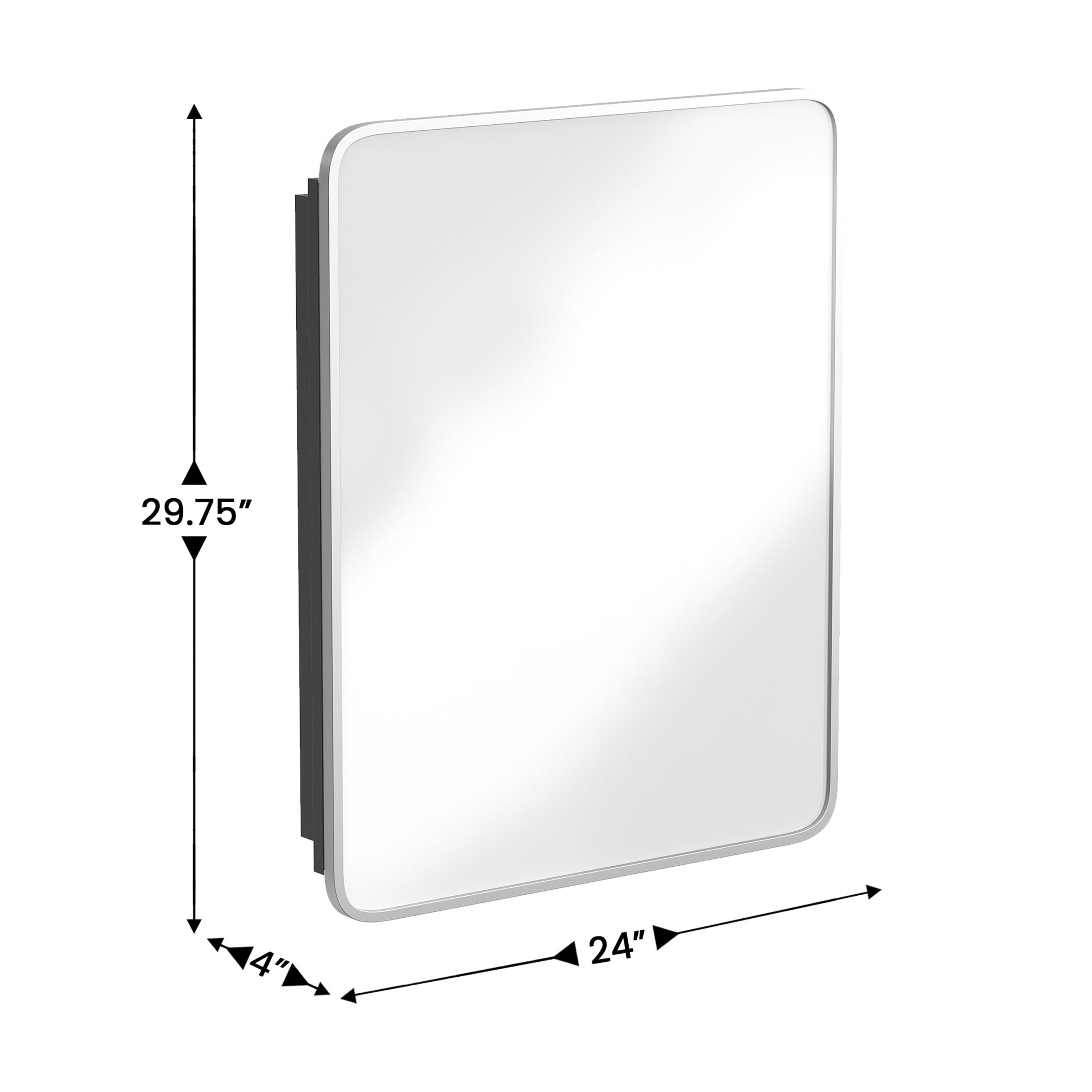 Jolie Recessed Bathroom Medicine Cabinet with Rounded Beveled Mirror and Reversible Metal Frame