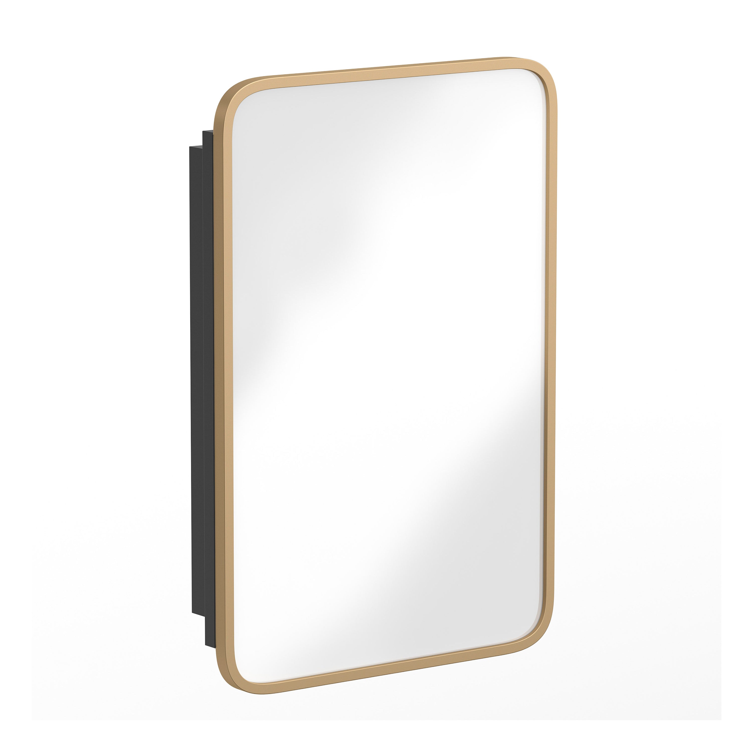 Jolie Recessed Bathroom Medicine Cabinet with Rounded Beveled Mirror and Reversible Metal Frame